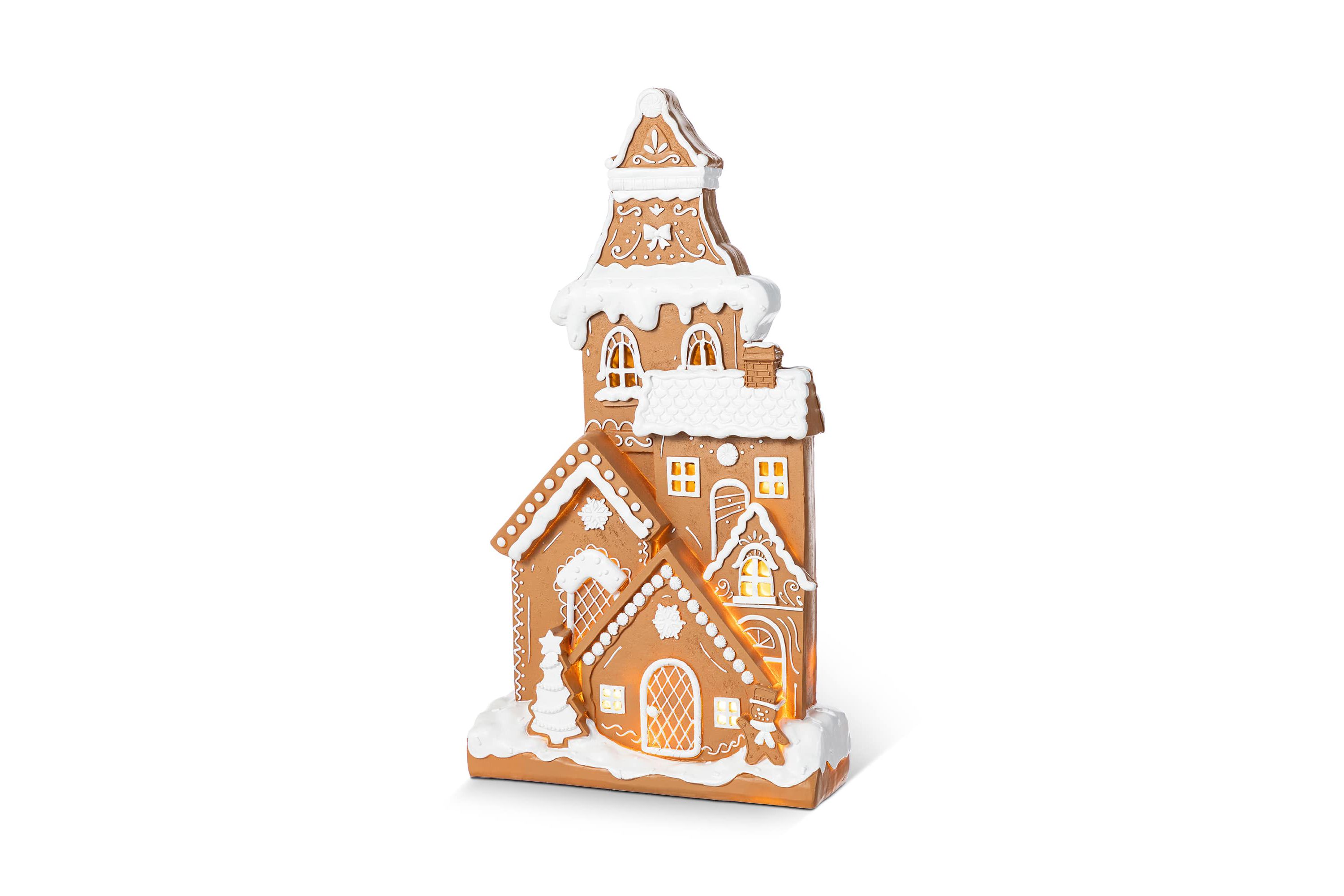 17.75"H Christmas Lighted Resin Gingerbread House Table Decor