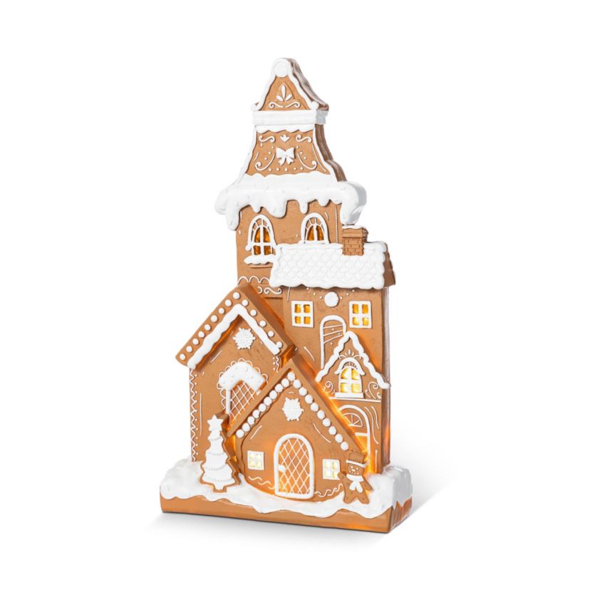 17.75"H Christmas Lighted Resin Gingerbread House Table Decor