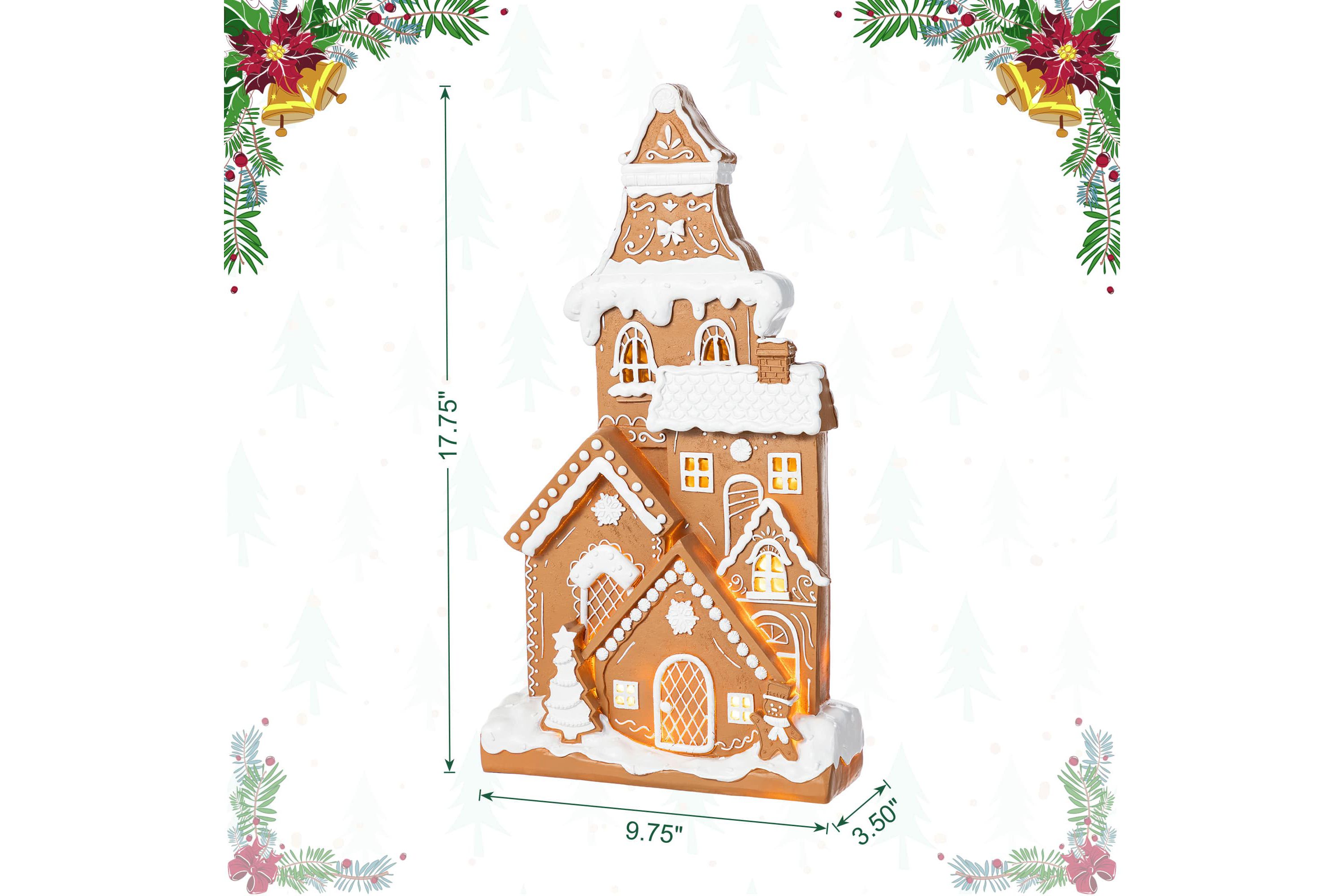 17.75"H Christmas Lighted Resin Gingerbread House Table Decor