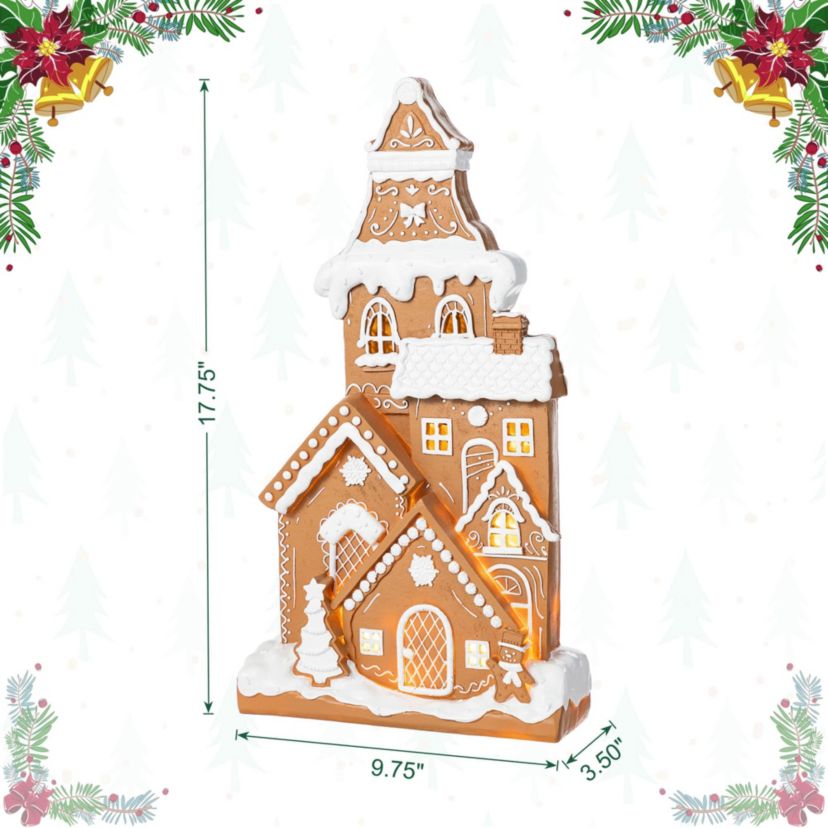 17.75"H Christmas Lighted Resin Gingerbread House Table Decor