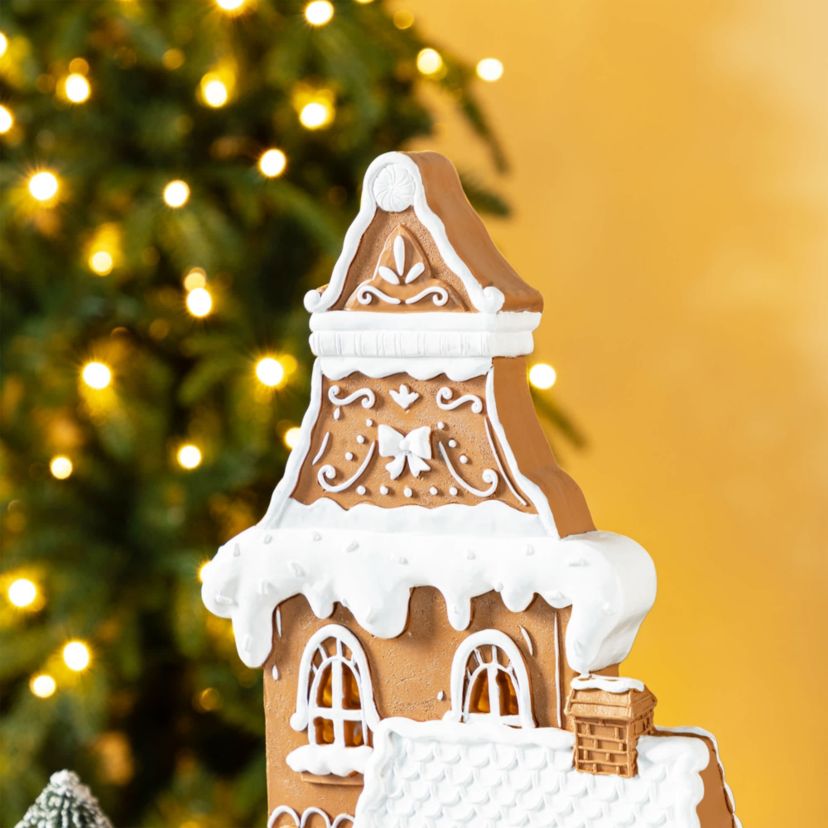 17.75"H Christmas Lighted Resin Gingerbread House Table Decor