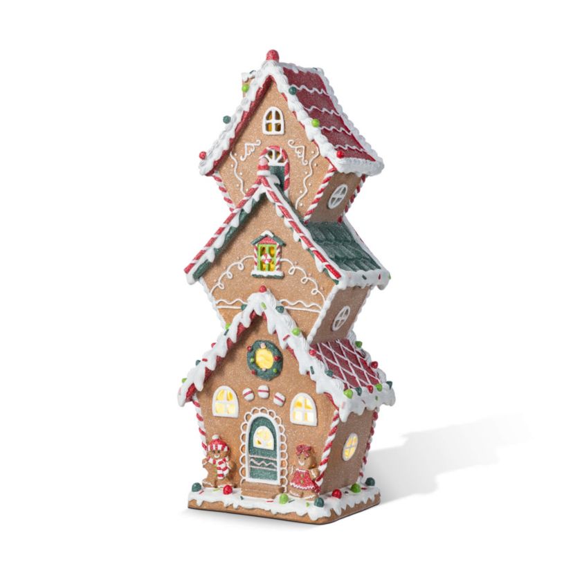18.5"H Lighted Resin Christmas Gingerbread House Table Decor