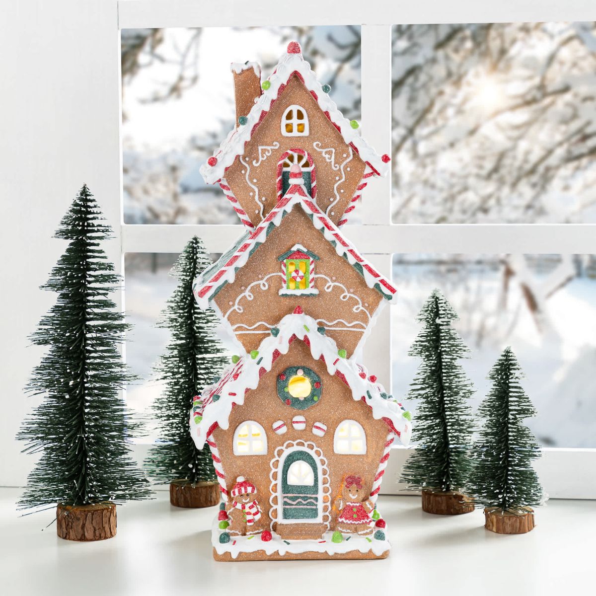 18.5"H Lighted Resin Christmas Gingerbread House Table Decor