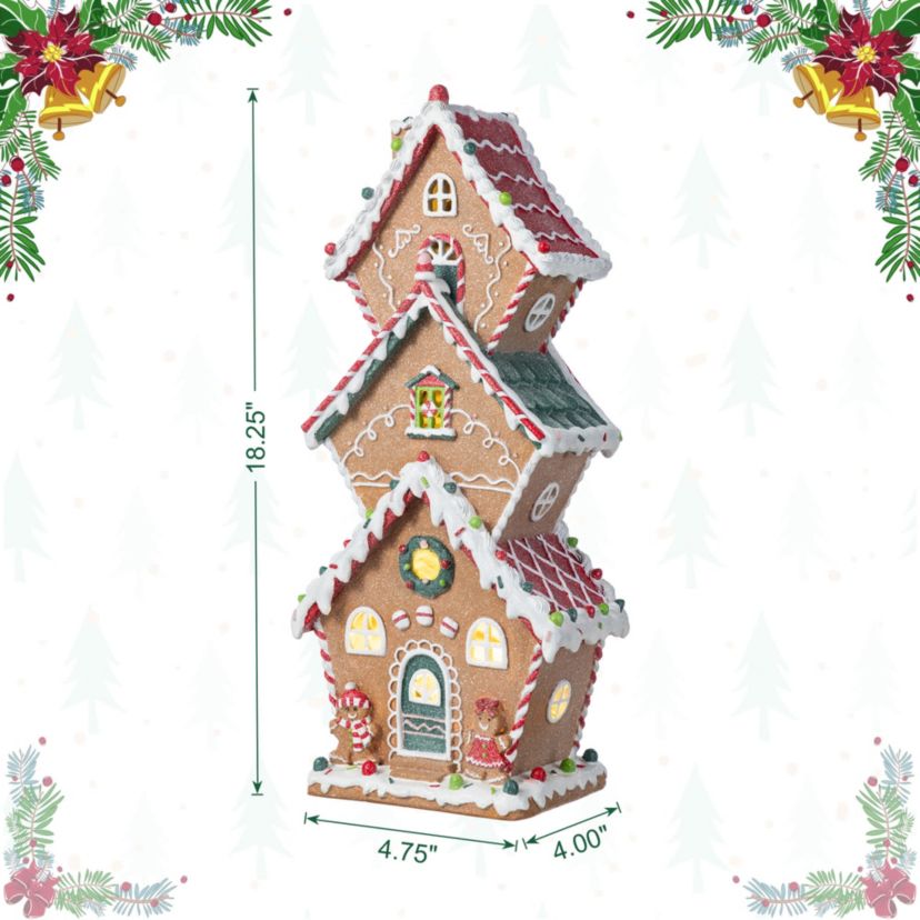 18.5"H Lighted Resin Christmas Gingerbread House Table Decor