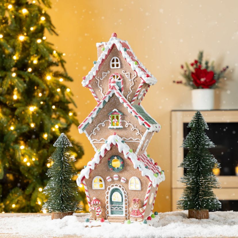 18.5"H Lighted Resin Christmas Gingerbread House Table Decor