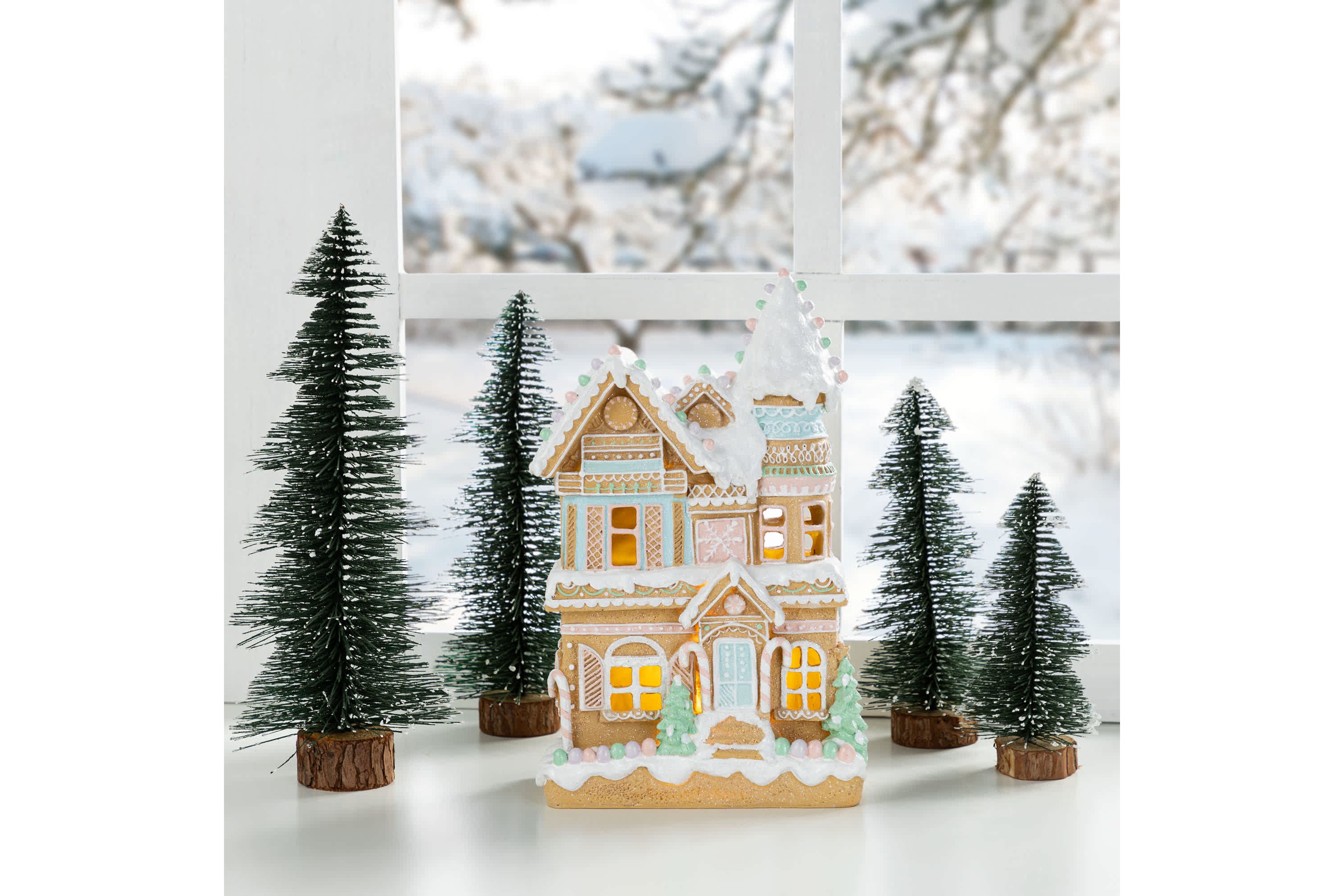 11.75"H Christmas Macaron Resin Village Table Decor