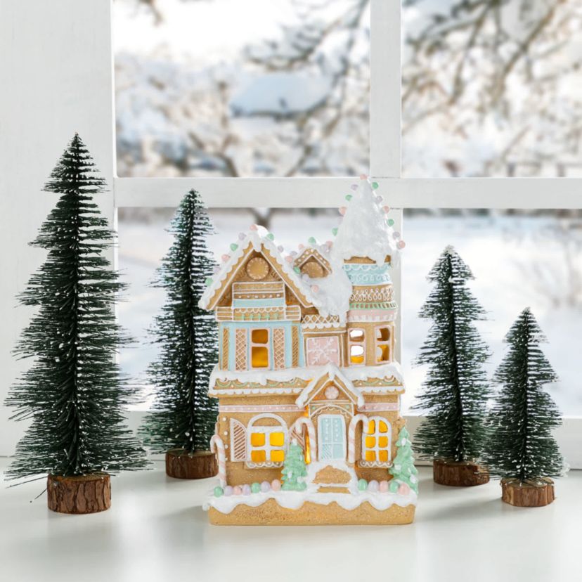 11.75"H Christmas Macaron Resin Village Table Decor
