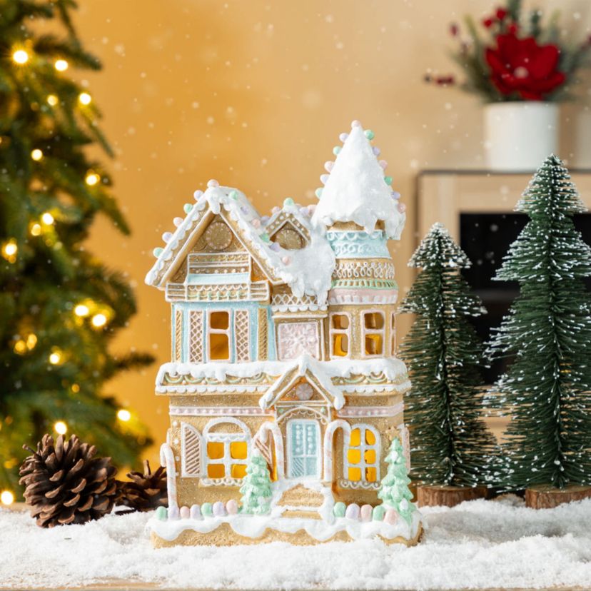 11.75"H Christmas Macaron Resin Village Table Decor