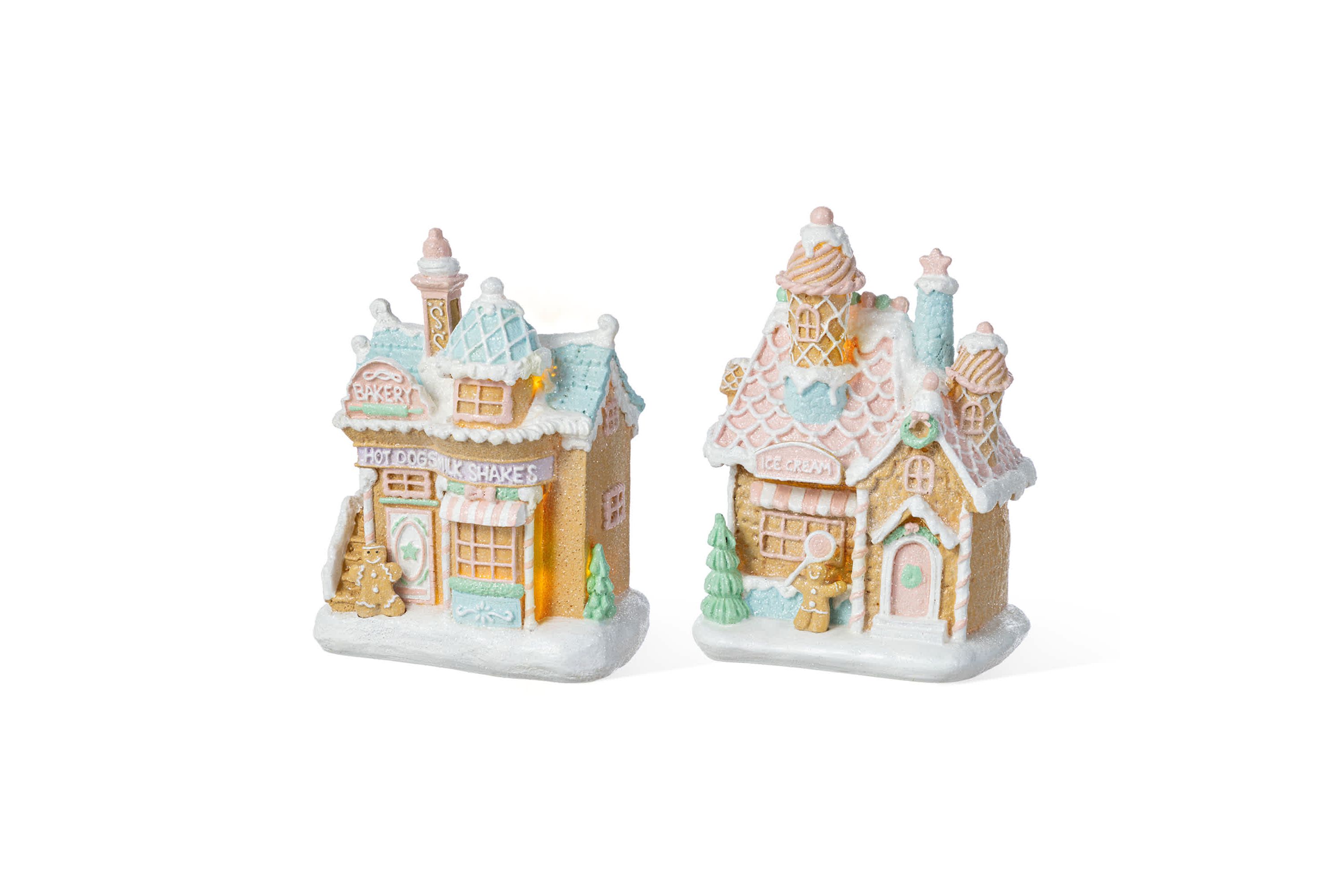 S/2 7"H Christmas Macaron Resin Village Table Decor