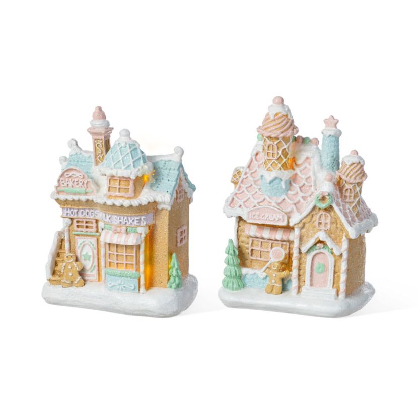S/2 7"H Christmas Macaron Resin Village Table Decor