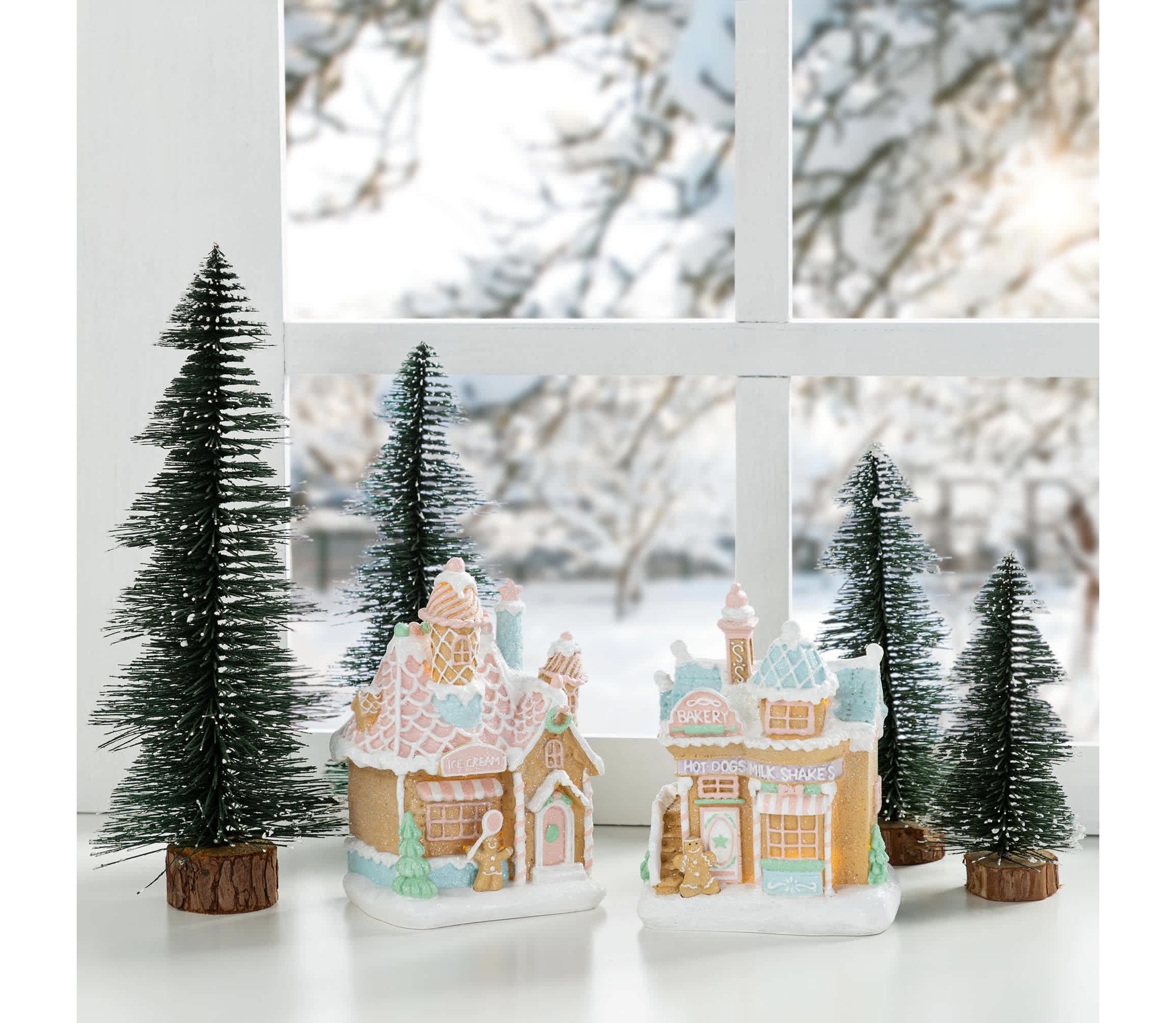 S/2 7"H Christmas Macaron Resin Village Table Decor
