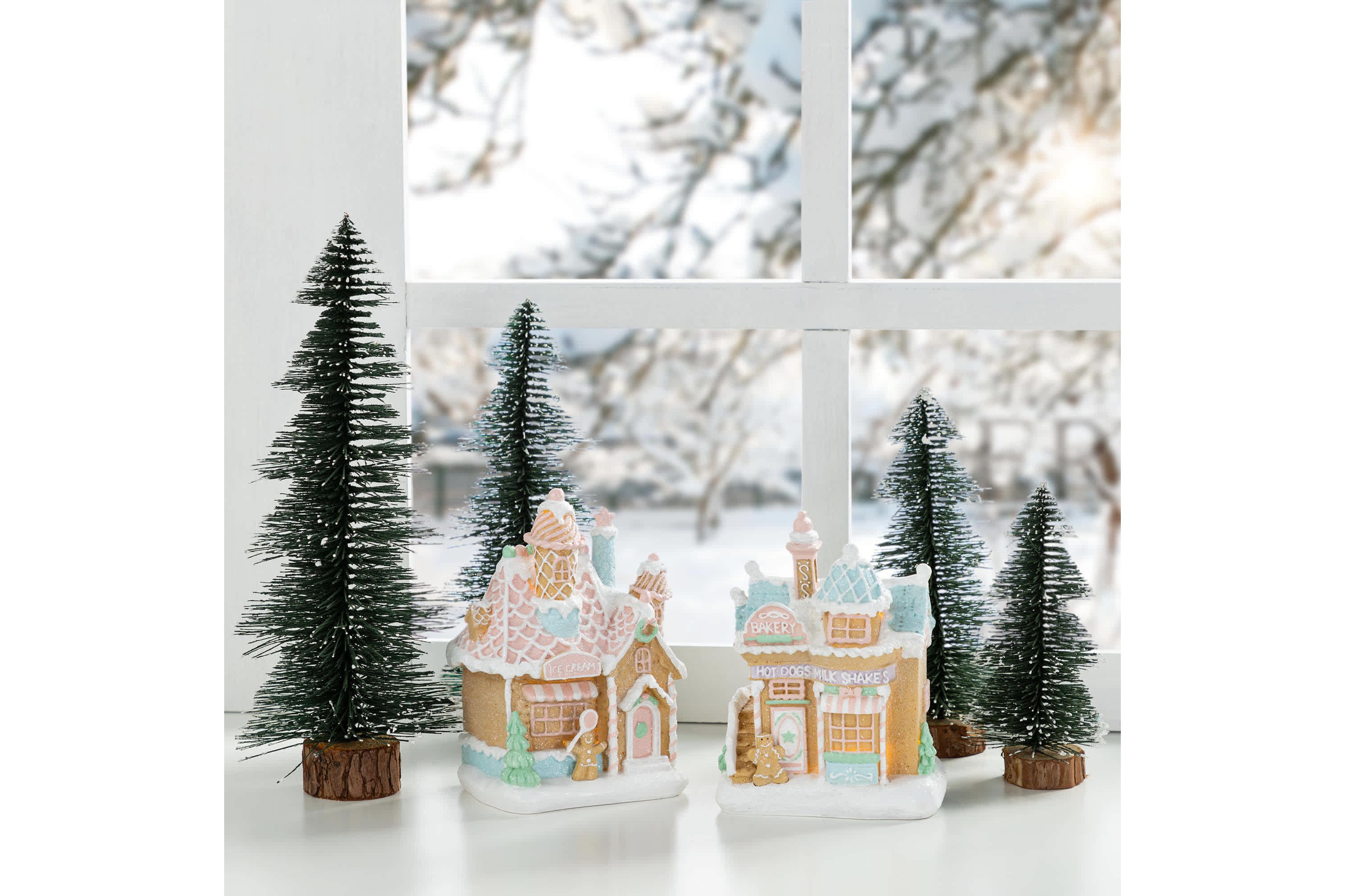 S/2 7"H Christmas Macaron Resin Village Table Decor