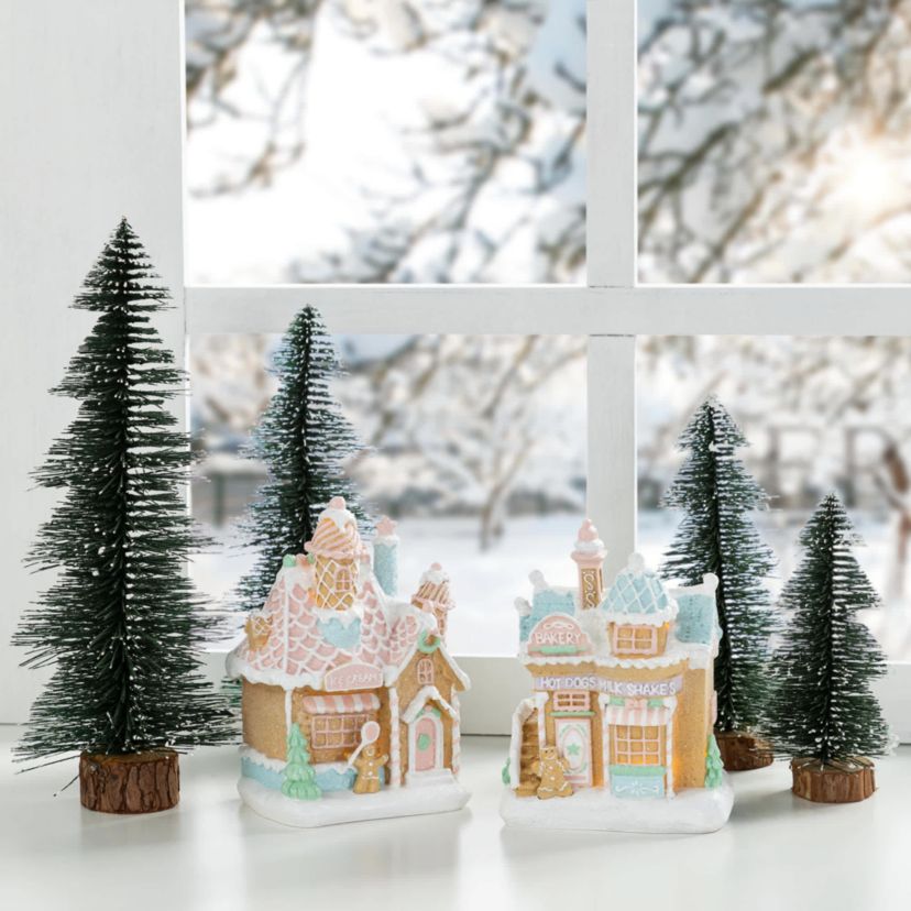 S/2 7"H Christmas Macaron Resin Village Table Decor