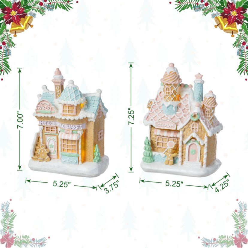 S/2 7"H Christmas Macaron Resin Village Table Decor
