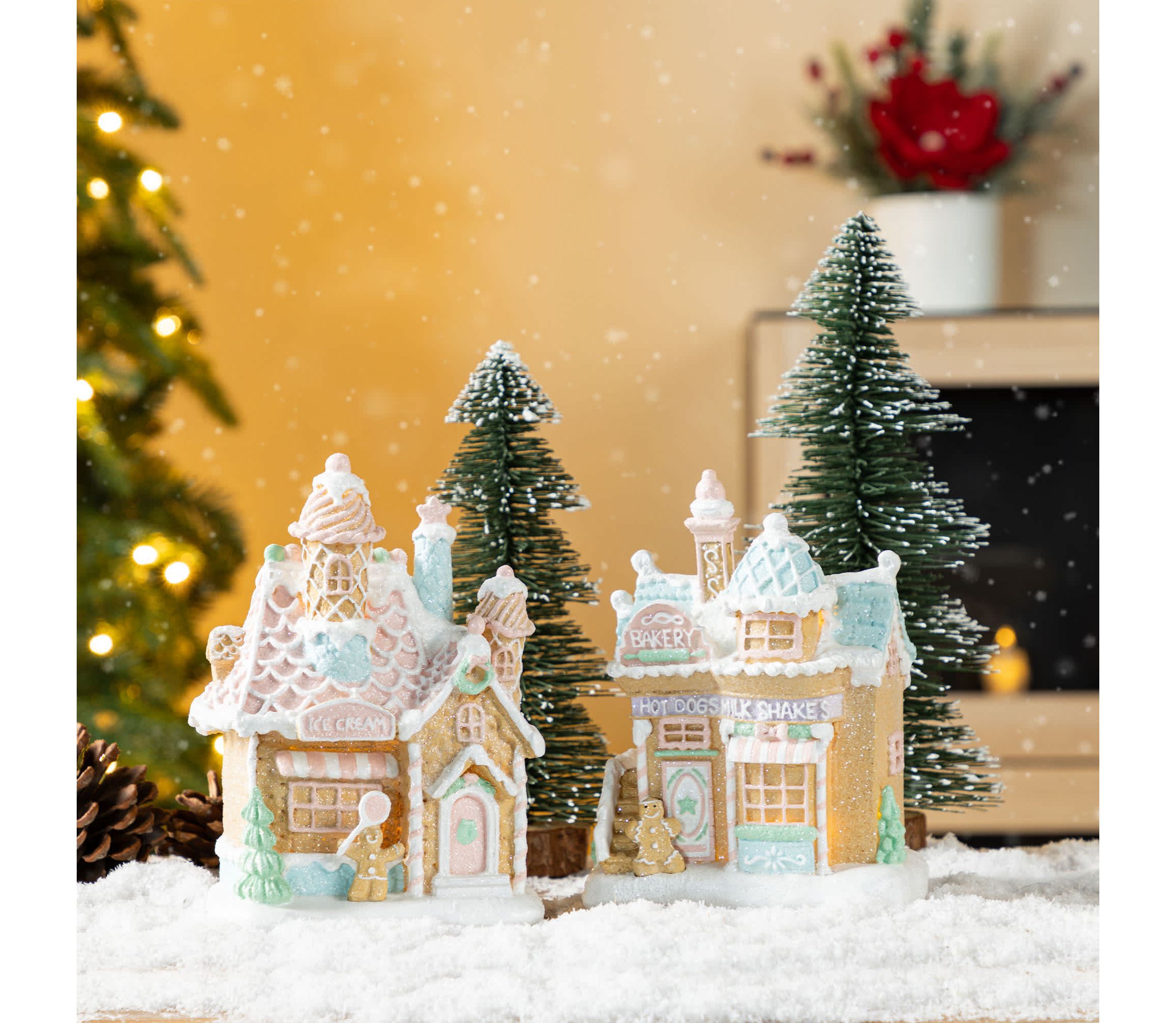 S/2 7"H Christmas Macaron Resin Village Table Decor