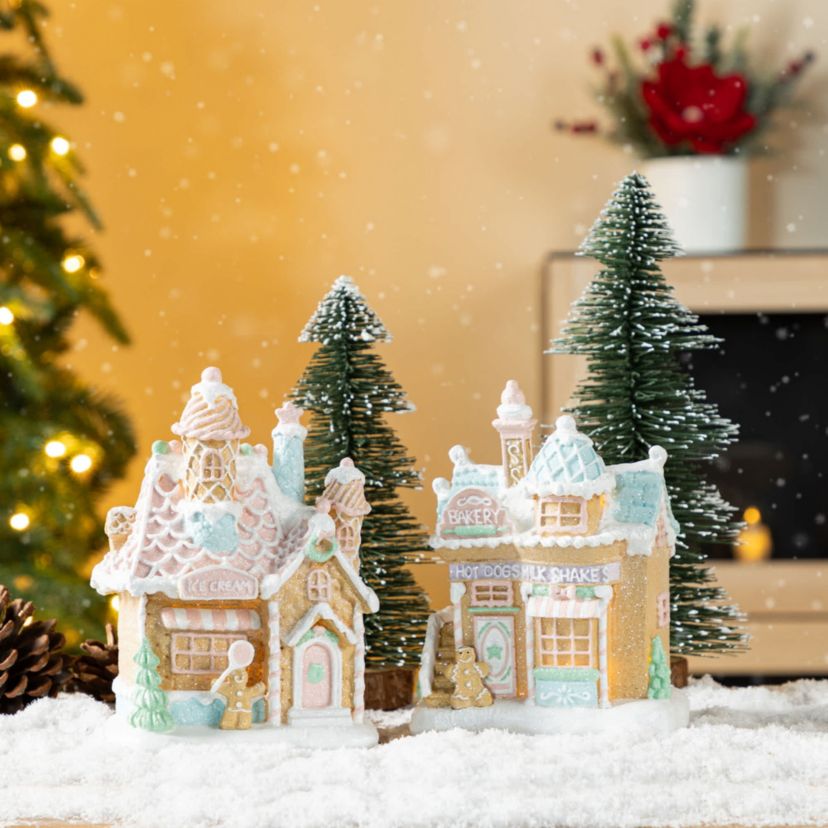 S/2 7"H Christmas Macaron Resin Village Table Decor