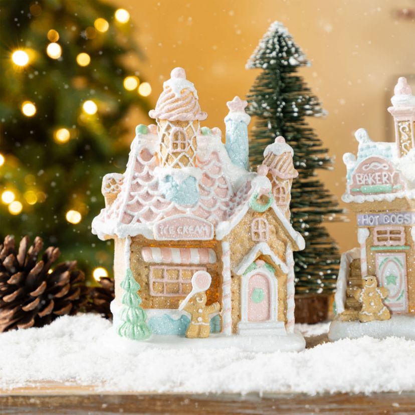 S/2 7"H Christmas Macaron Resin Village Table Decor