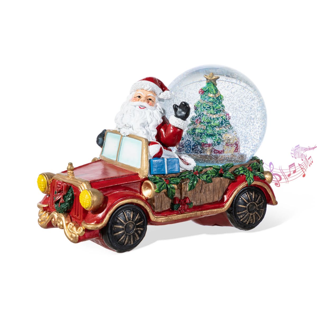 100mm Christmas Resin Lighted Musical  Snowflakes Santa Car Waterglobe