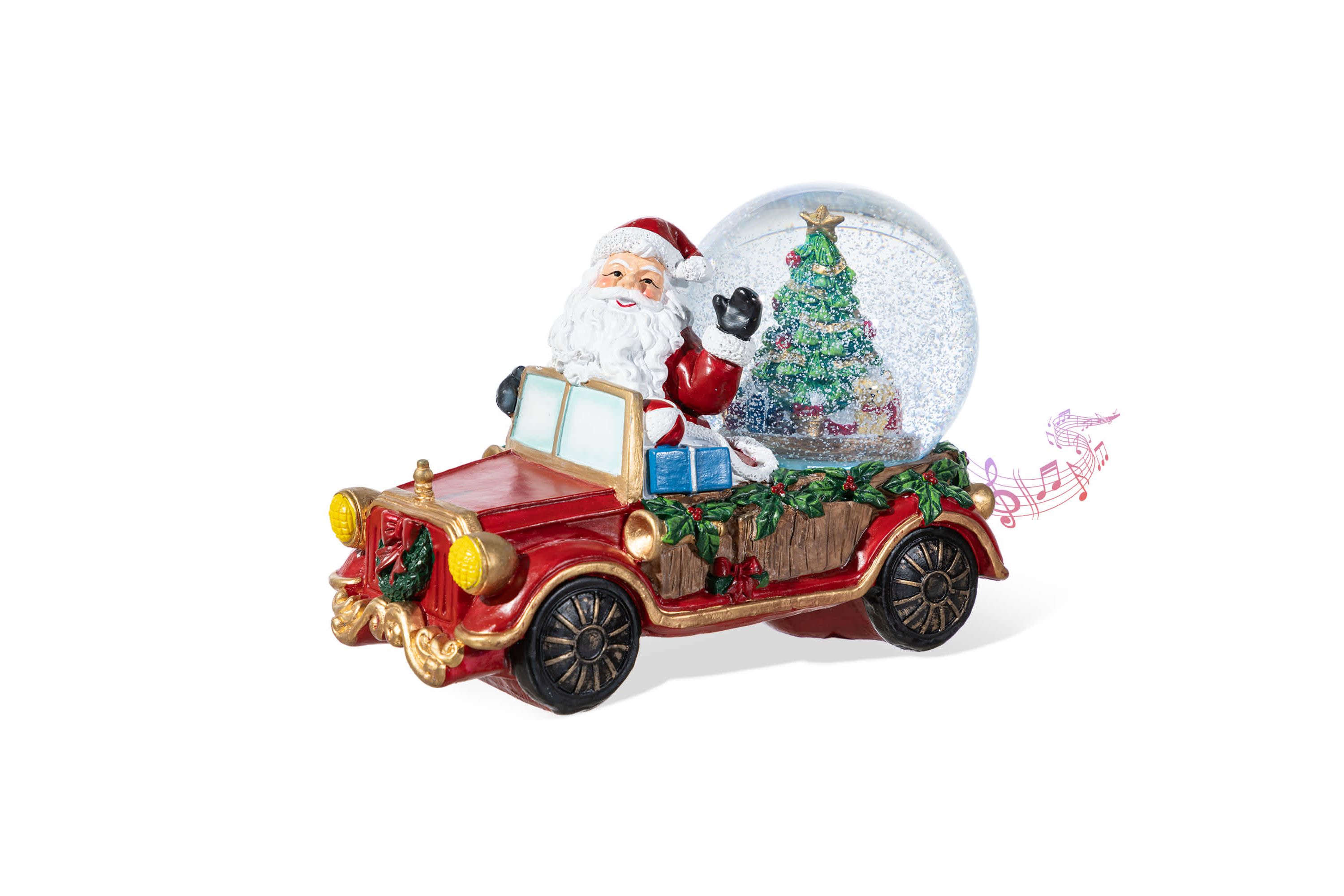 100mm Christmas Resin Lighted Musical  Snowflakes Santa Car Waterglobe
