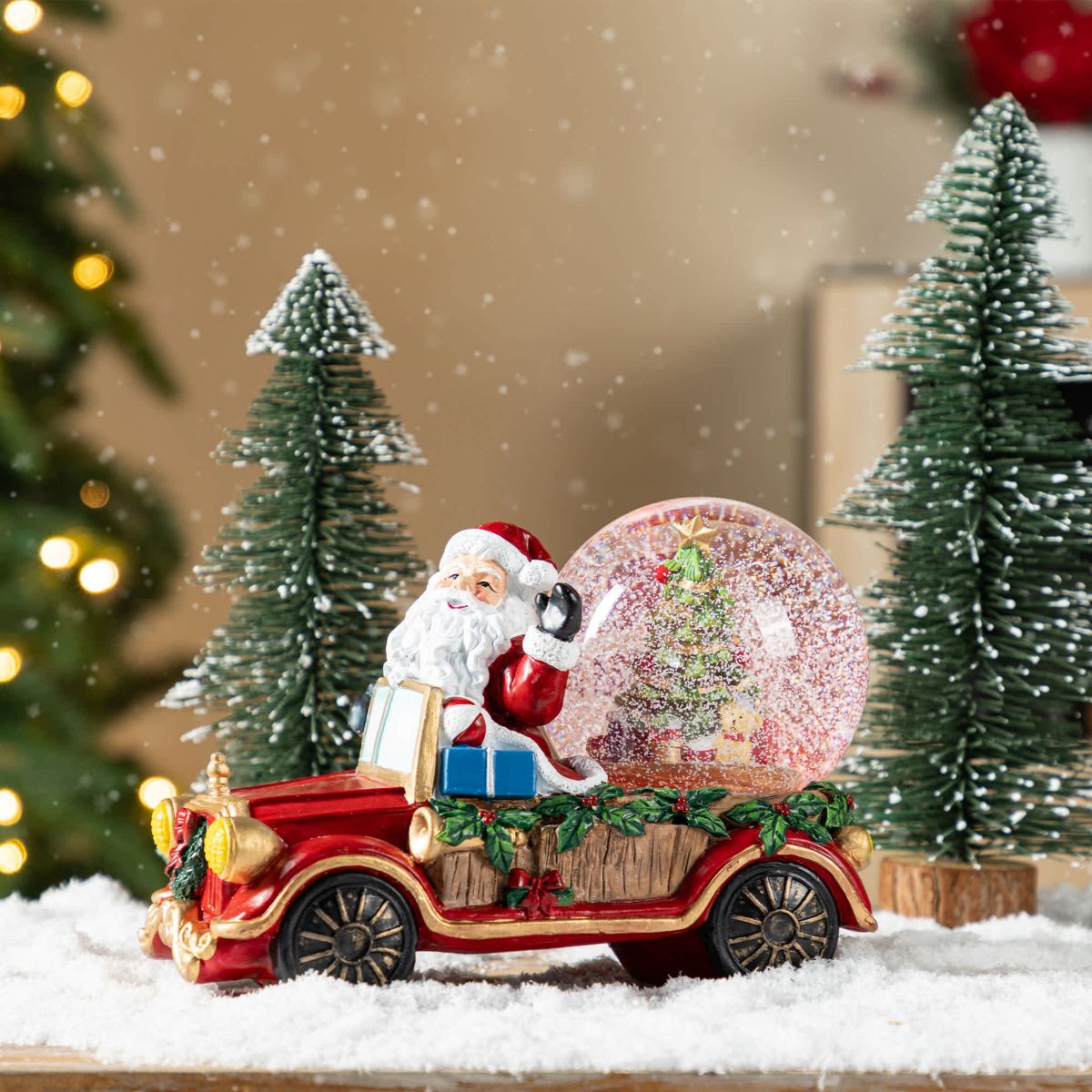 100mm Christmas Resin Lighted Musical  Snowflakes Santa Car Waterglobe
