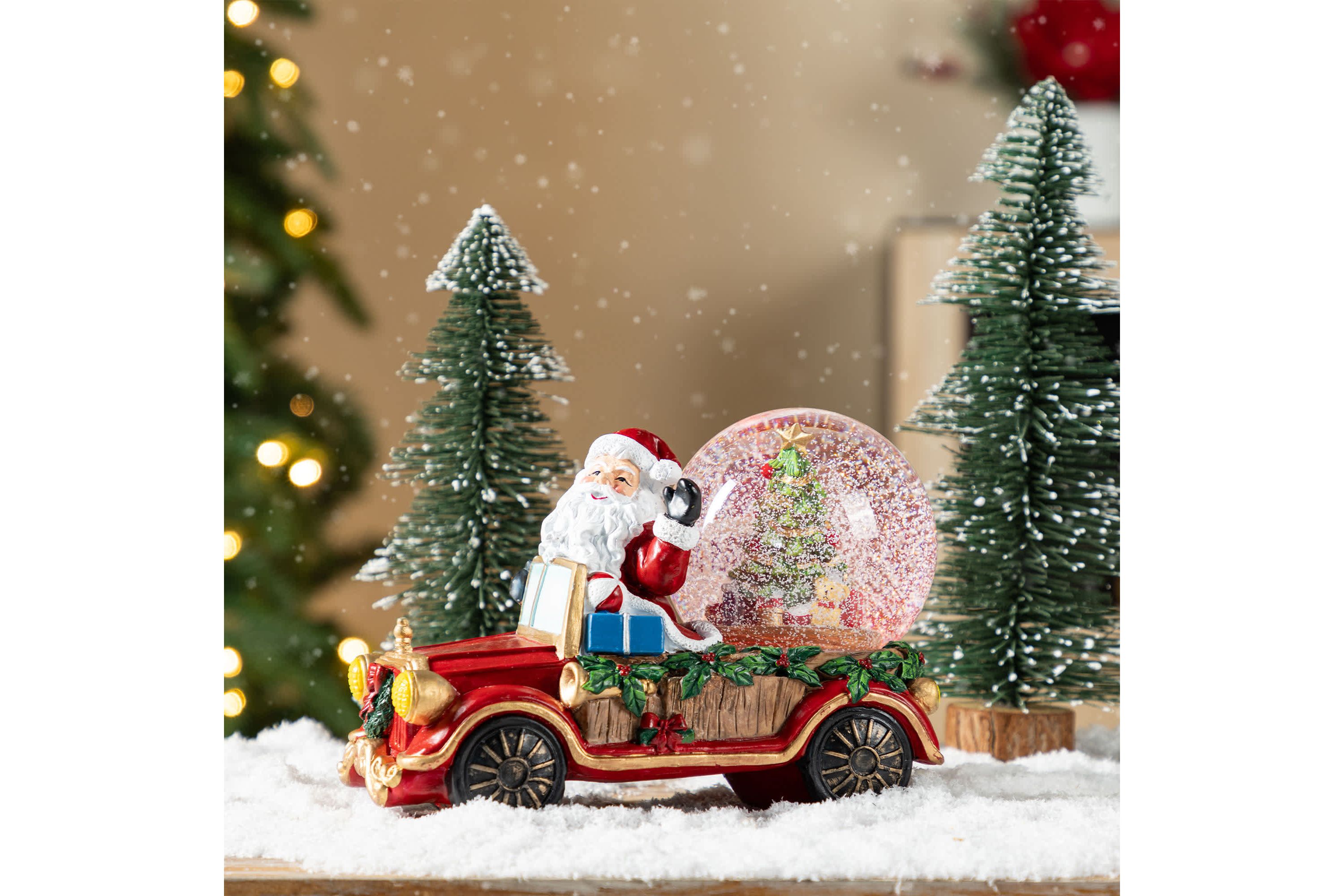 100mm Christmas Resin Lighted Musical  Snowflakes Santa Car Waterglobe