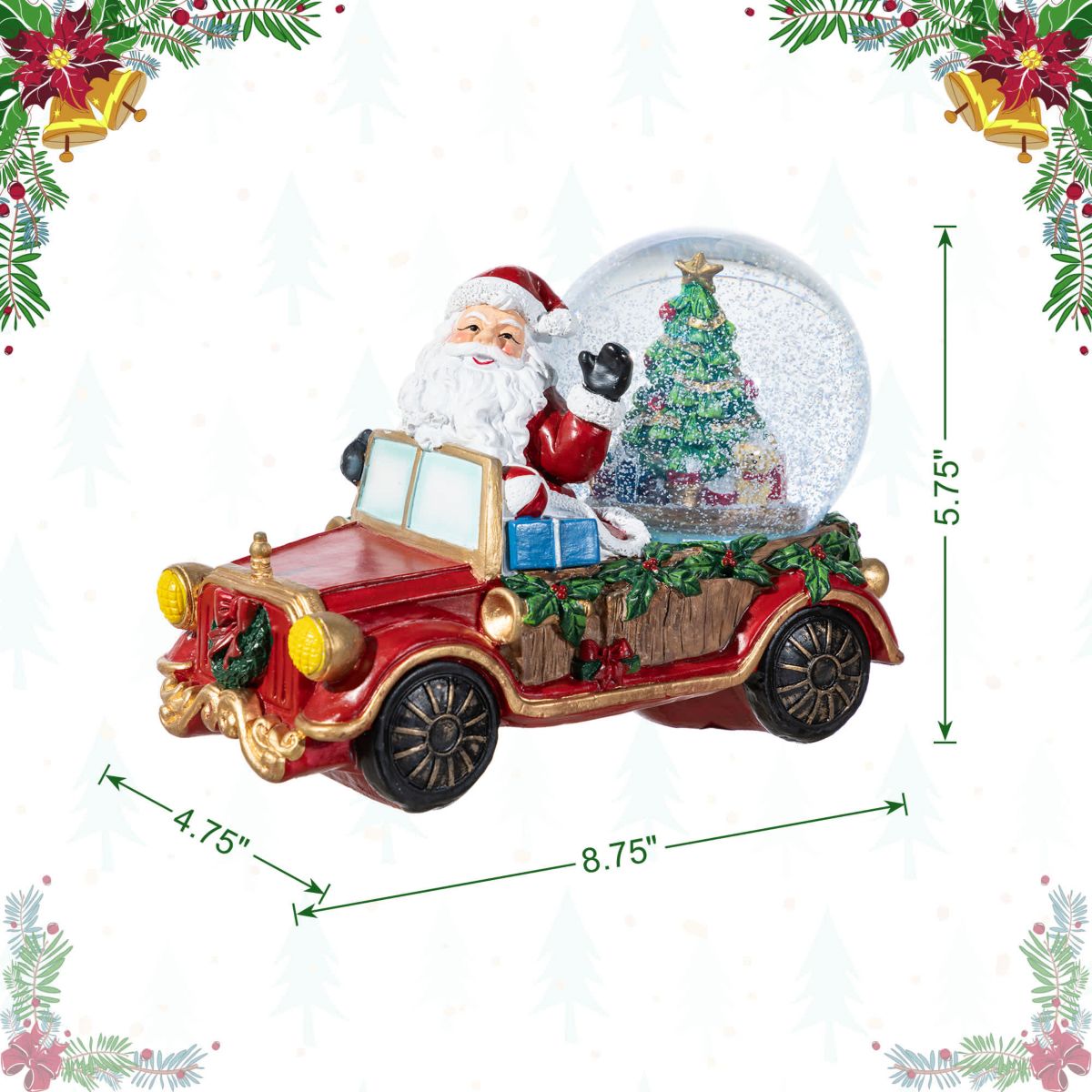 100mm Christmas Resin Lighted Musical  Snowflakes Santa Car Waterglobe