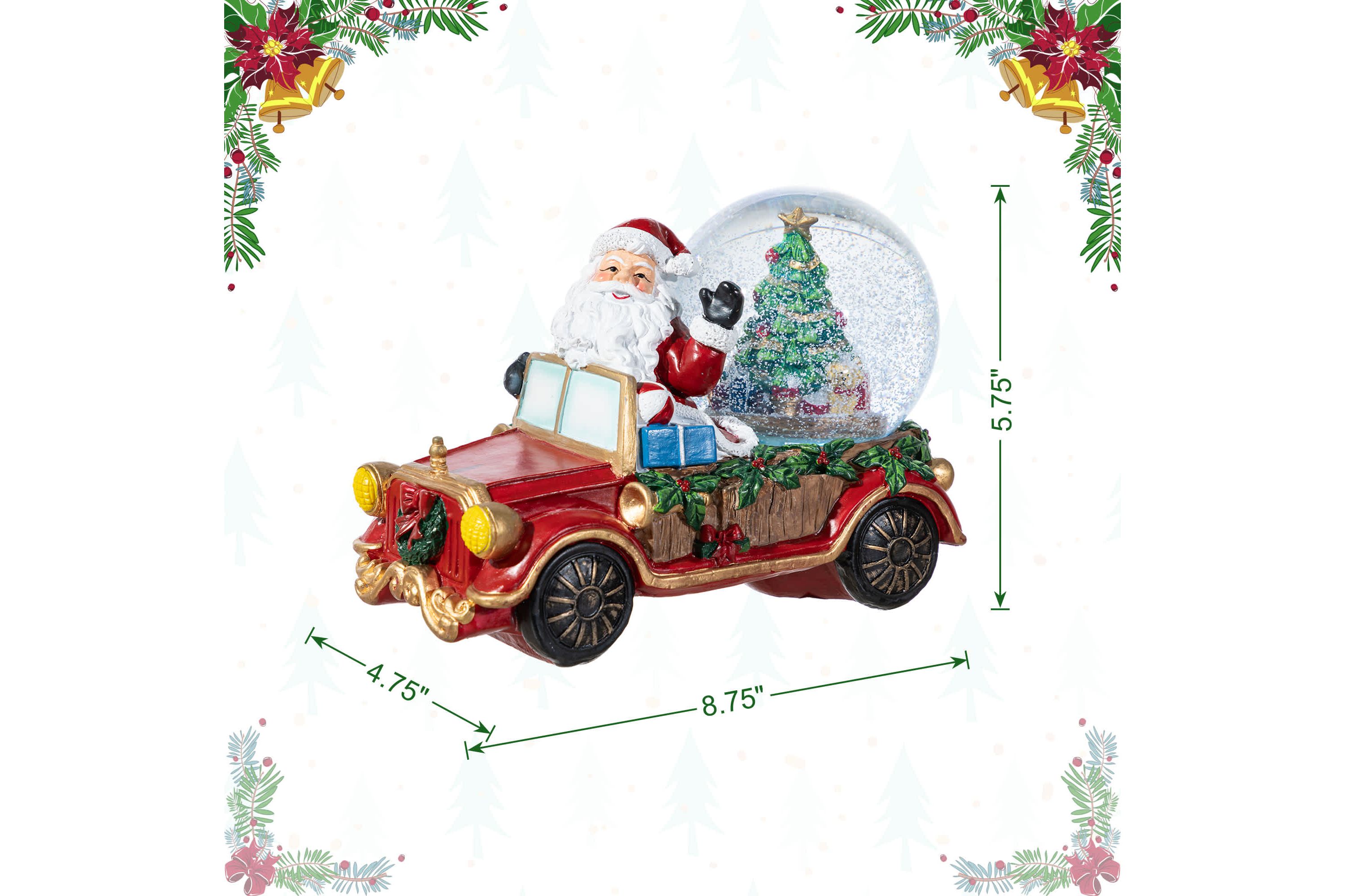 100mm Christmas Resin Lighted Musical  Snowflakes Santa Car Waterglobe