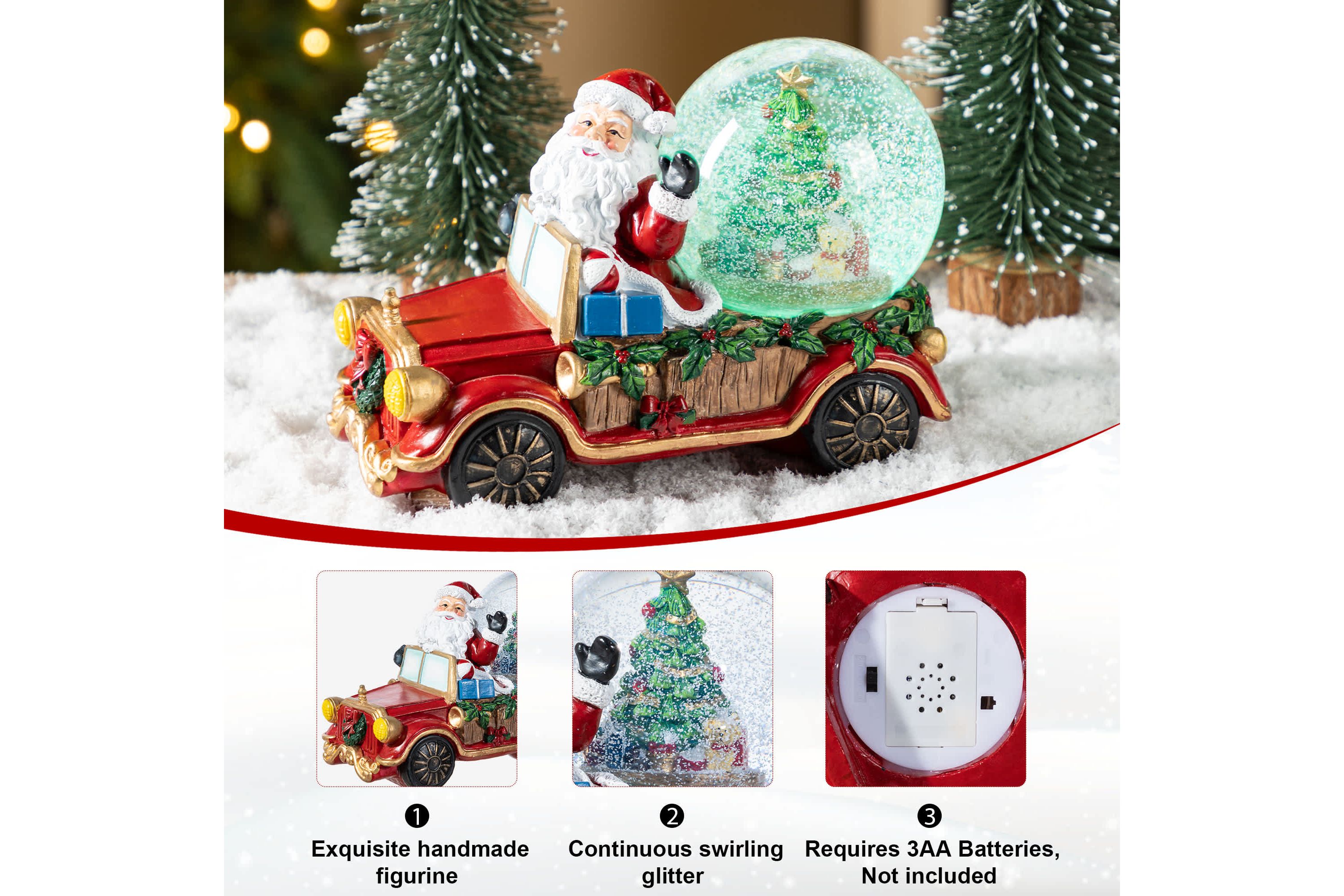 100mm Christmas Resin Lighted Musical  Snowflakes Santa Car Waterglobe