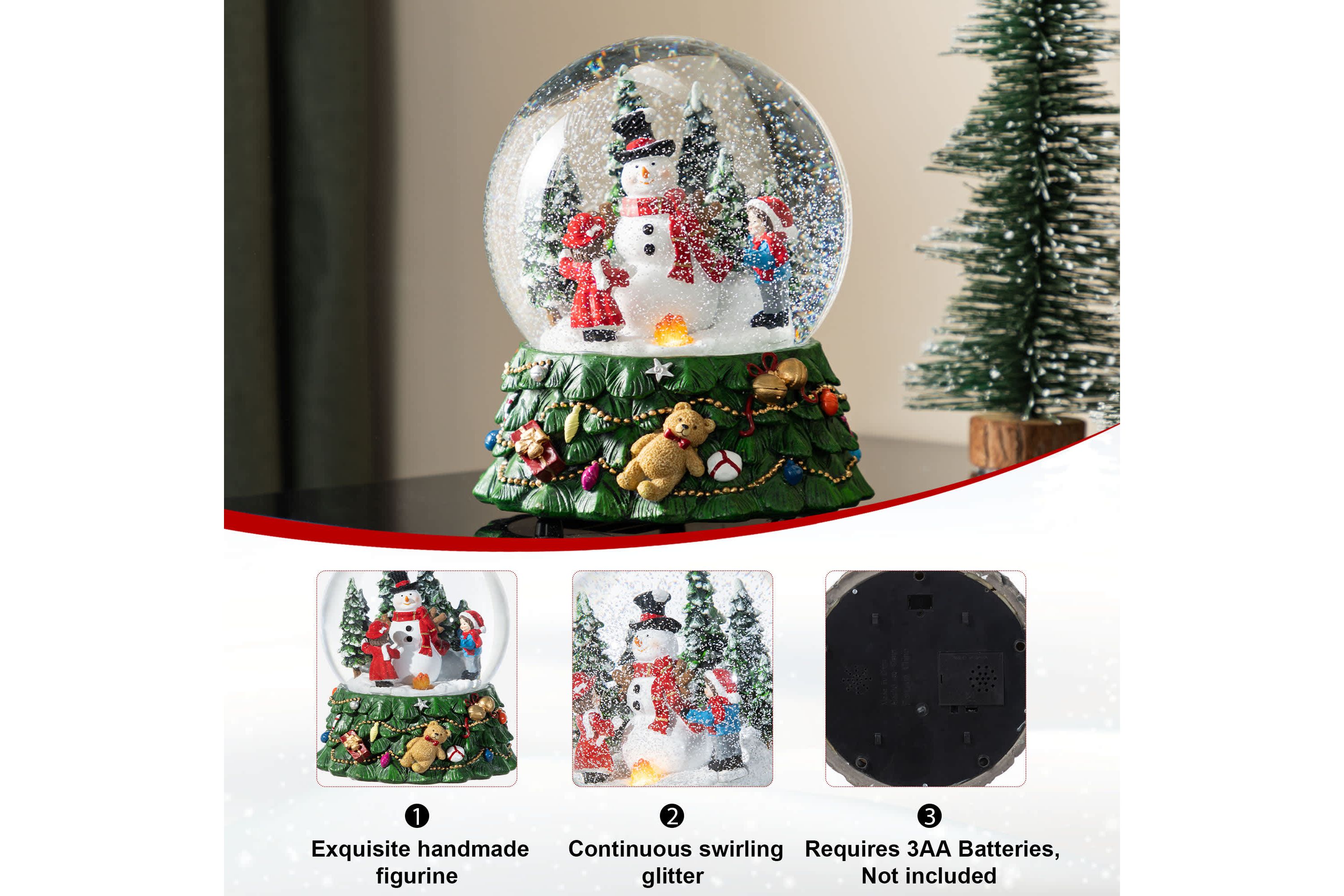 150mm Christmas Resin Lighted Musical  Snowflakes Snowman Waterglobe