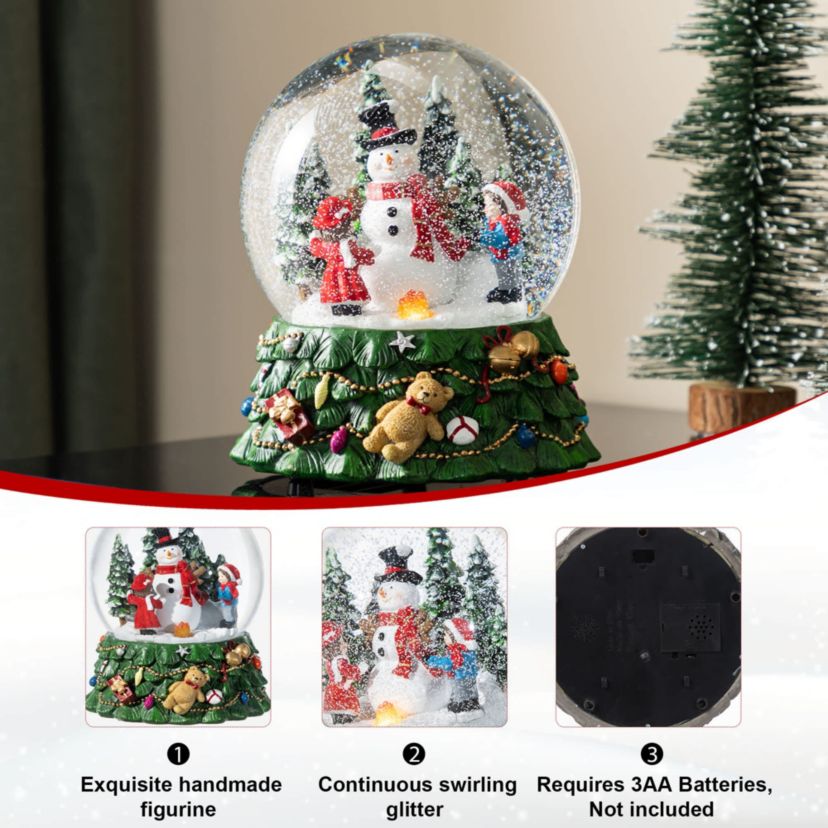 150mm Christmas Resin Lighted Musical  Snowflakes Snowman Waterglobe