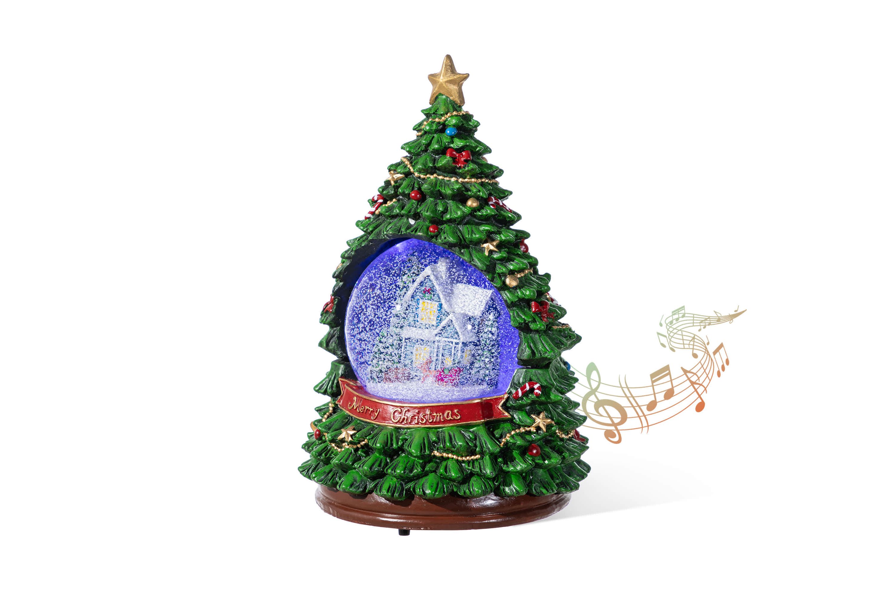 100mm Christmas Resin Lighted Musical Snowflakes Christmas Tree Waterglobe