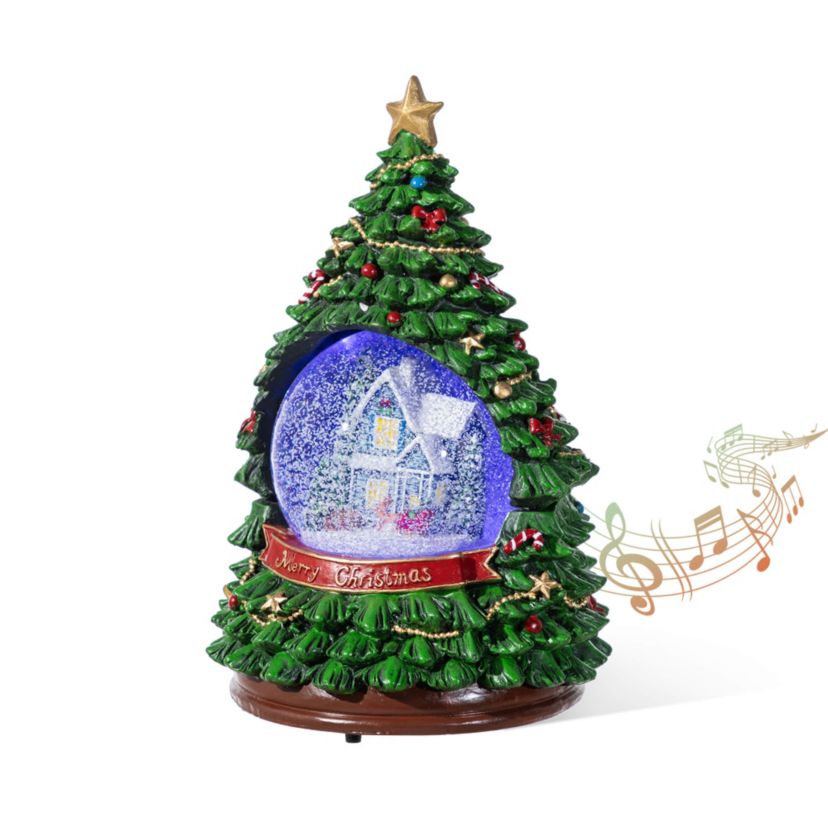 100mm Christmas Resin Lighted Musical Snowflakes Christmas Tree Waterglobe