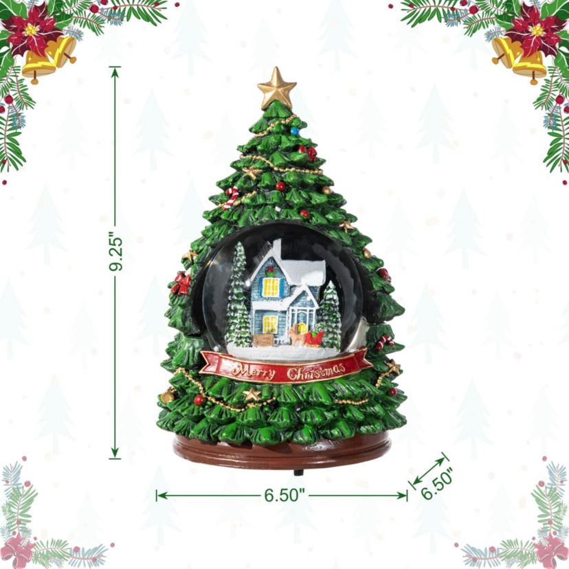 100mm Christmas Resin Lighted Musical Snowflakes Christmas Tree Waterglobe