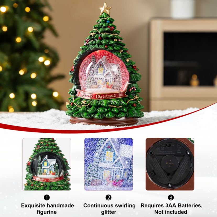 100mm Christmas Resin Lighted Musical Snowflakes Christmas Tree Waterglobe