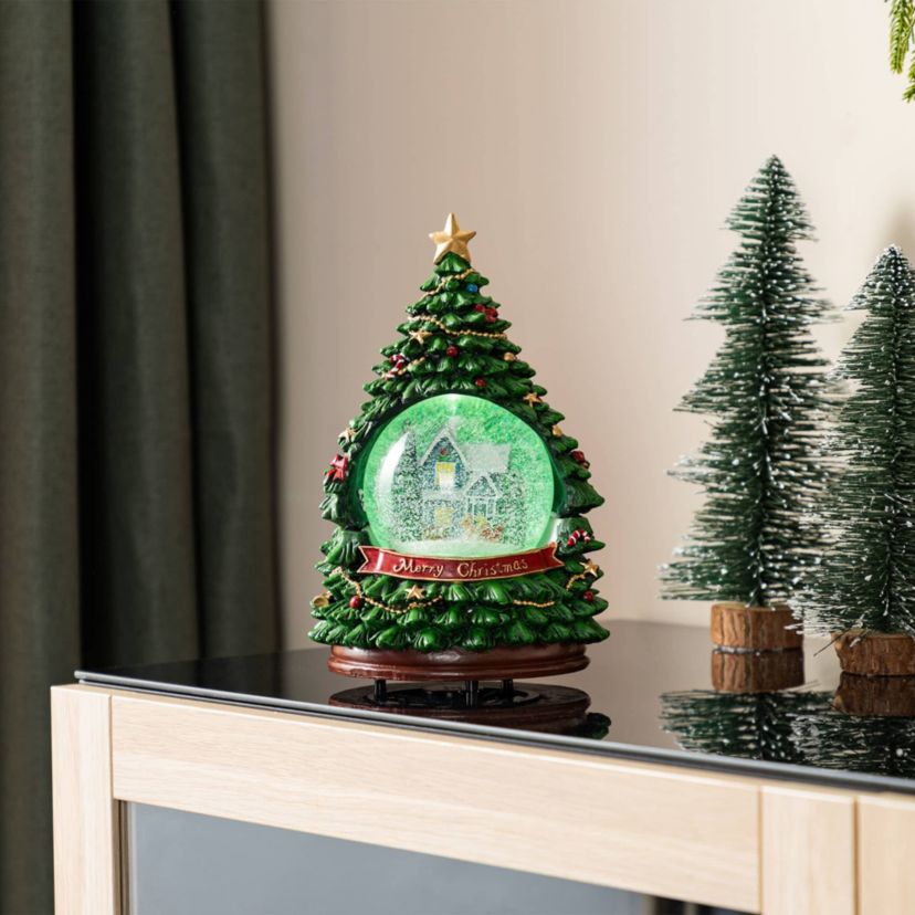 100mm Christmas Resin Lighted Musical Snowflakes Christmas Tree Waterglobe