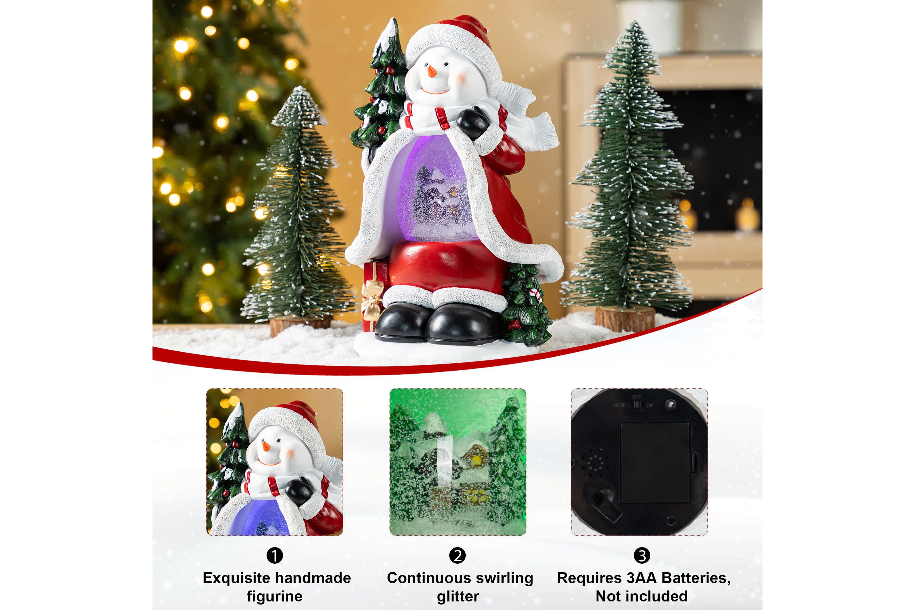 100mm Christmas Resin Lighted Snowflakes Snowman Waterglobe