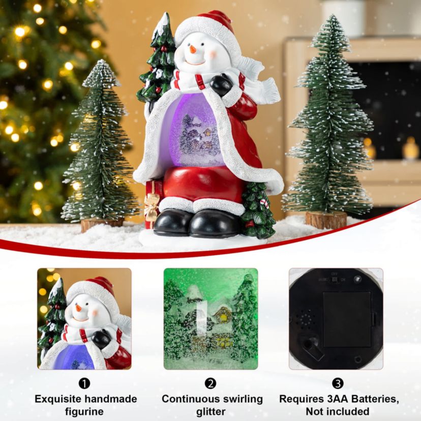 100mm Christmas Resin Lighted Snowflakes Snowman Waterglobe