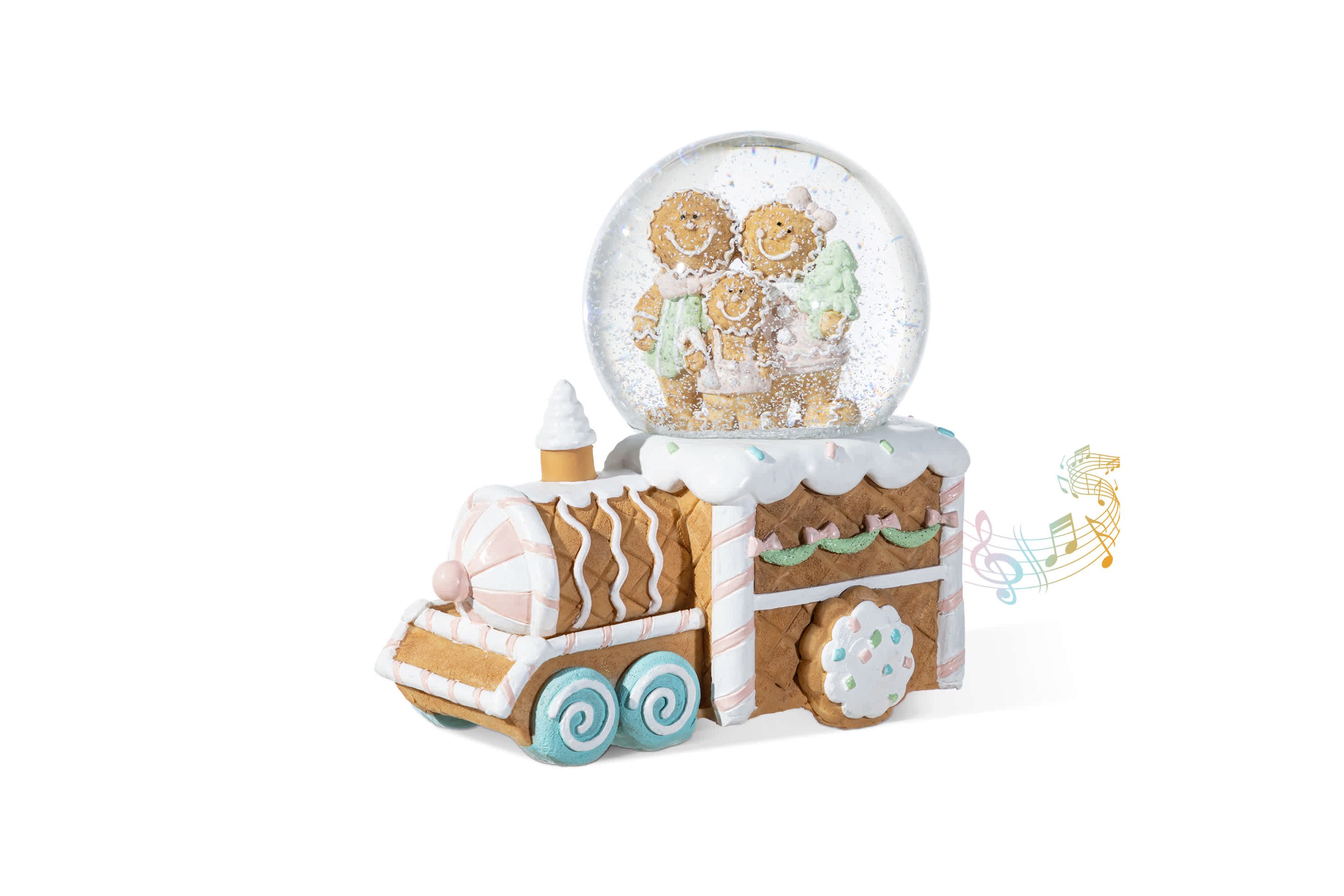 100mm Christmas Resin Musical Snowflakes   Ginginerbread Family Train Waterglobe
