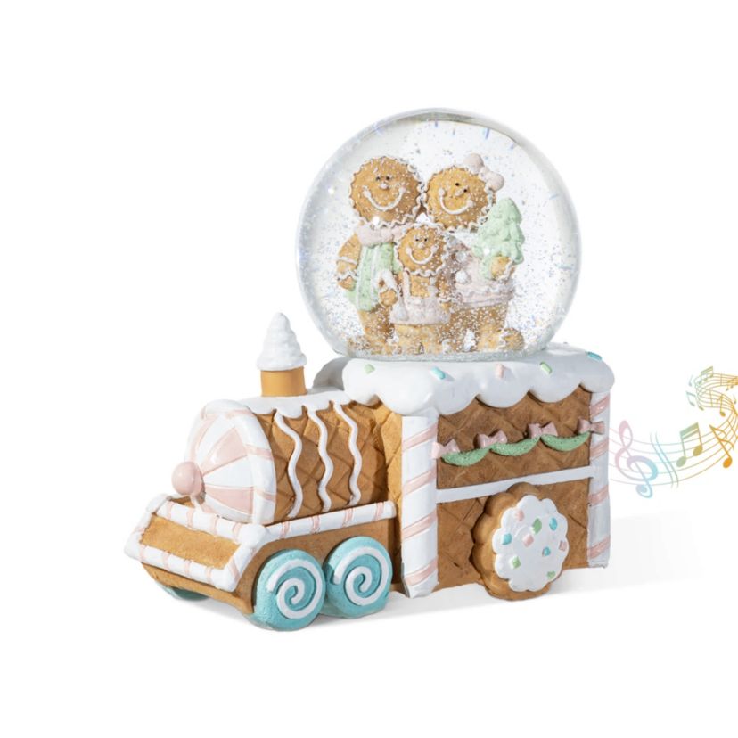 100mm Christmas Resin Musical Snowflakes   Ginginerbread Family Train Waterglobe