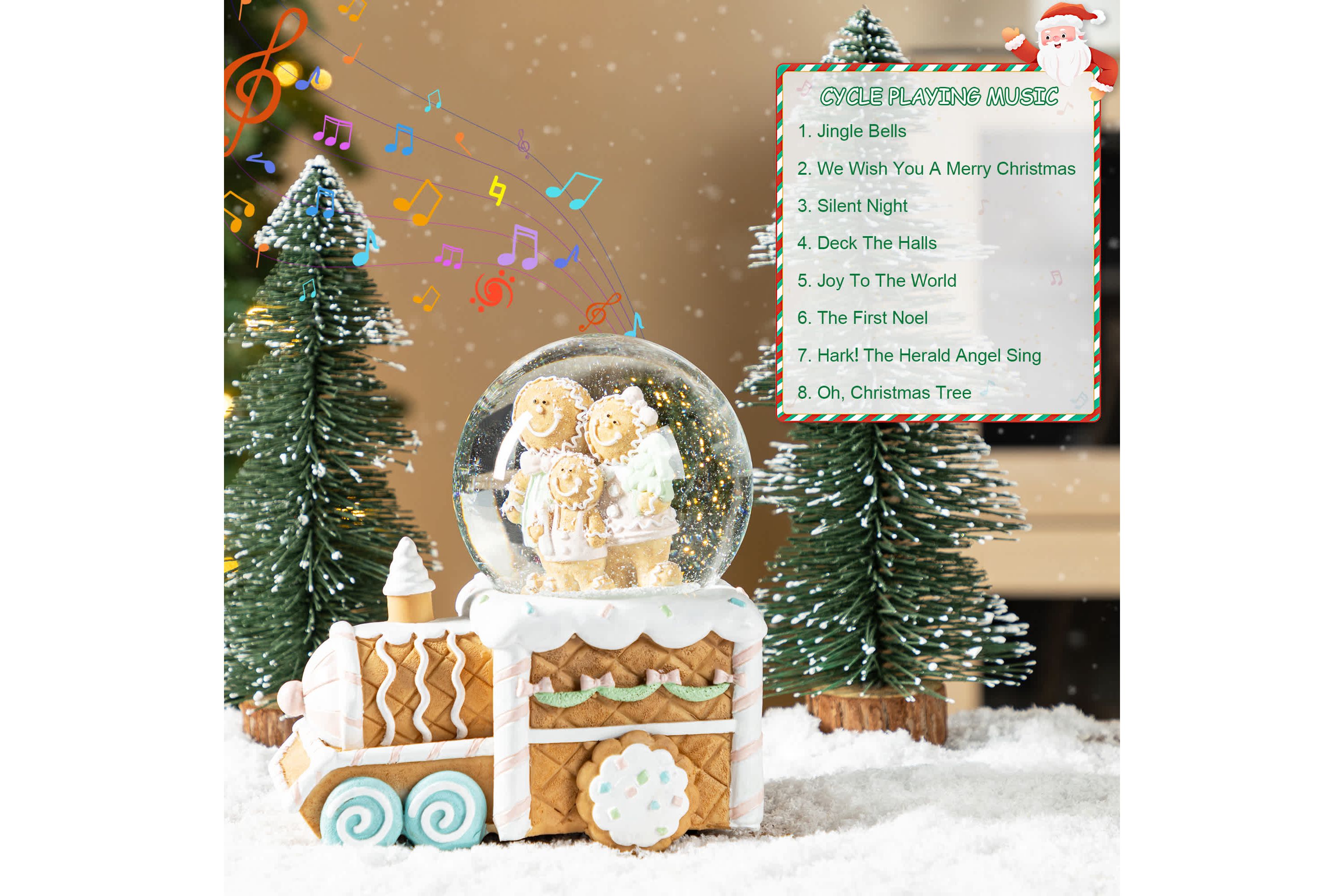 100mm Christmas Resin Musical Snowflakes   Ginginerbread Family Train Waterglobe