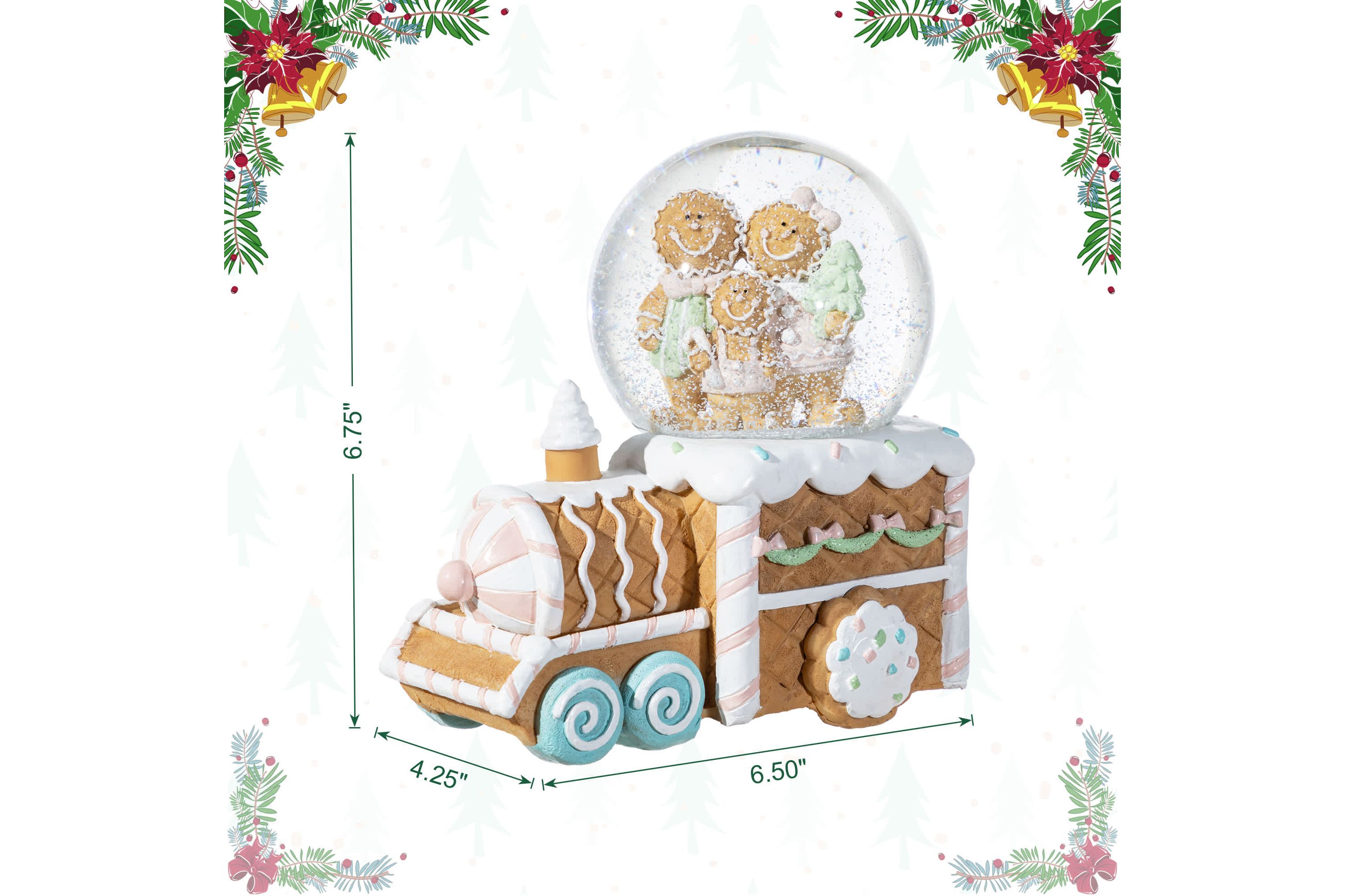 100mm Christmas Resin Musical Snowflakes   Ginginerbread Family Train Waterglobe