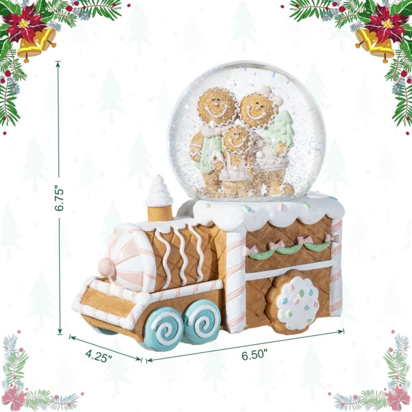 100mm Christmas Resin Musical Snowflakes   Ginginerbread Family Train Waterglobe