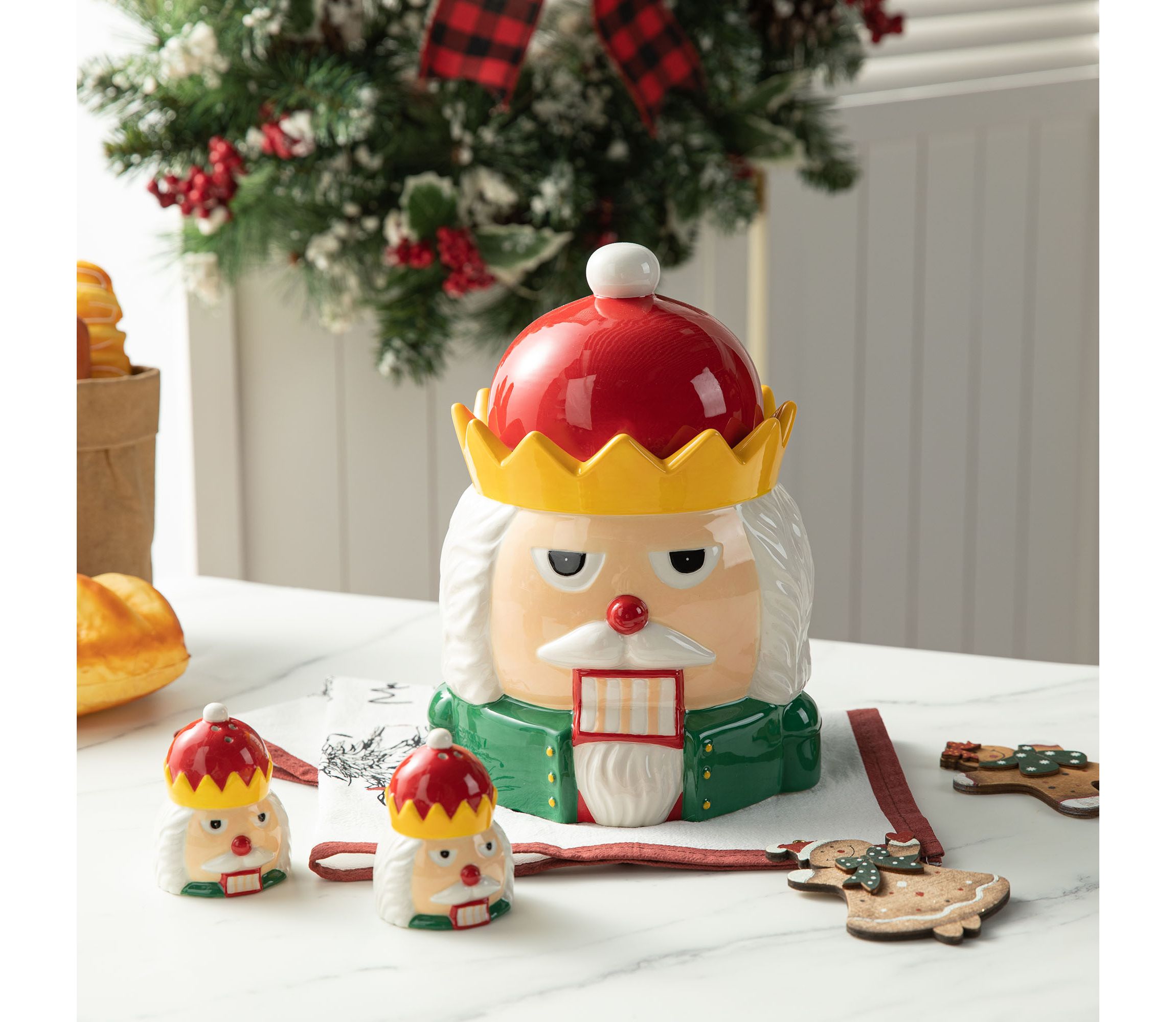 3 Piece Dolomite Christmas Nutcracker Cookie Jar Set