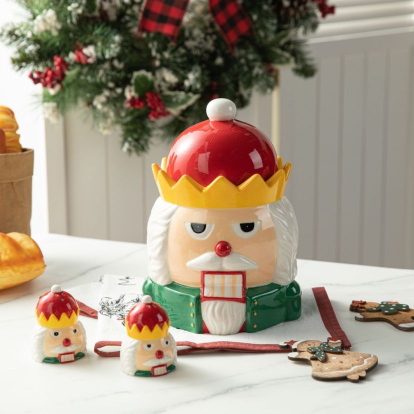 3 Piece Dolomite Christmas Nutcracker Cookie Jar Set