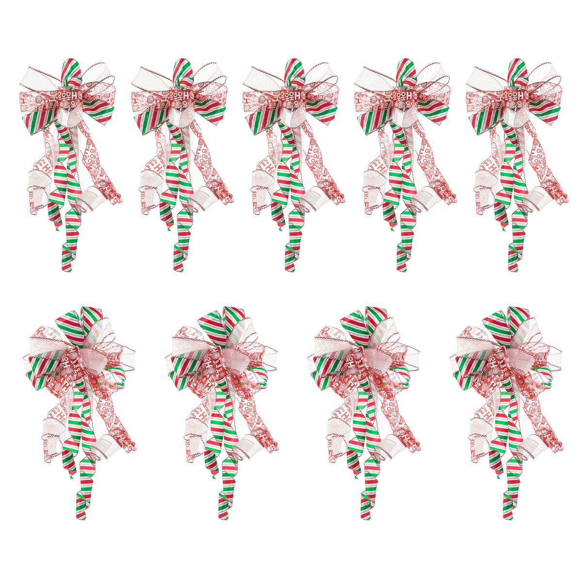 Set of 9 32"H Christmas Whimsical Red & Green ribbon bow decor