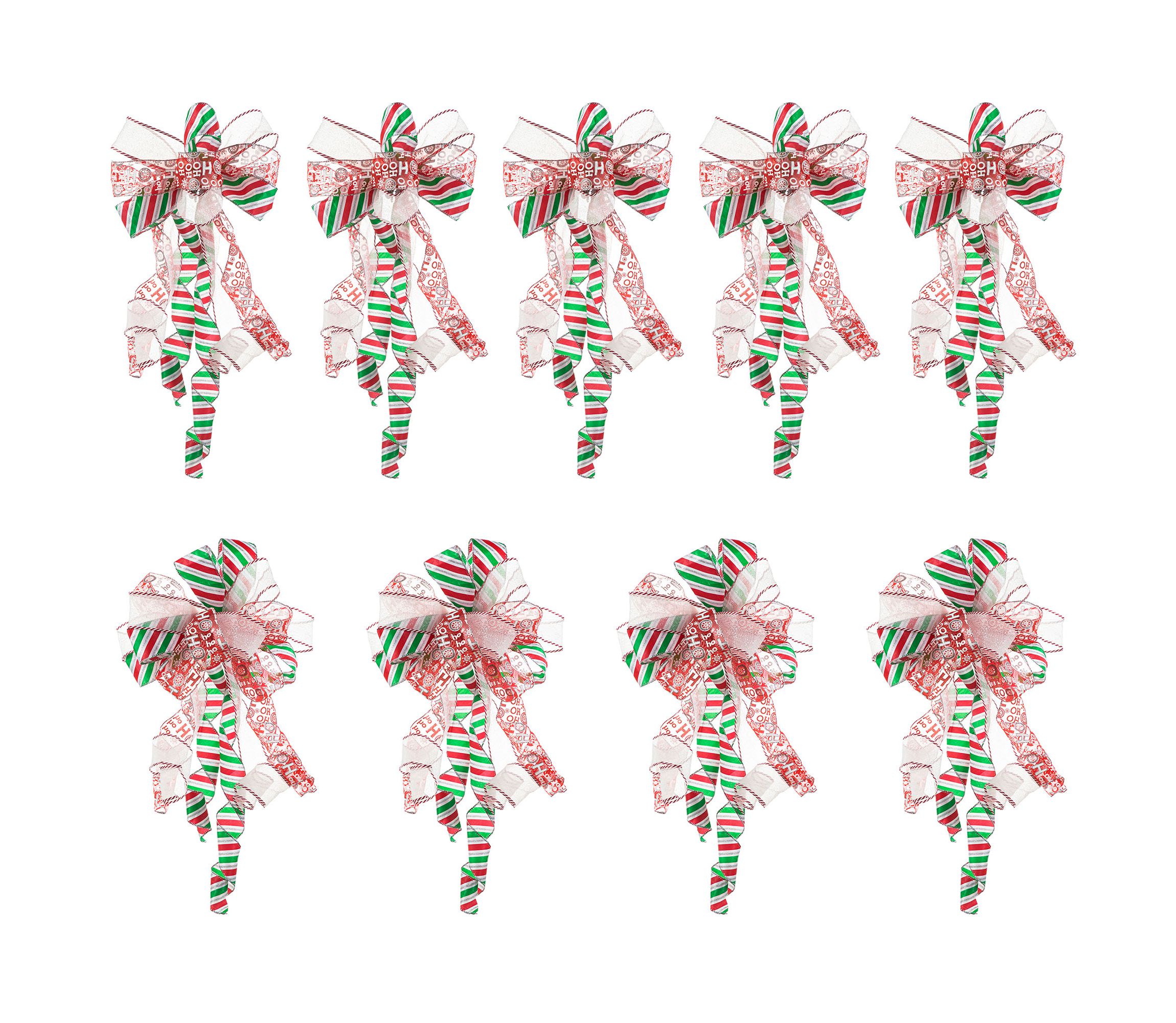 Set of 9 32"H Christmas Whimsical Red & Green ribbon bow decor