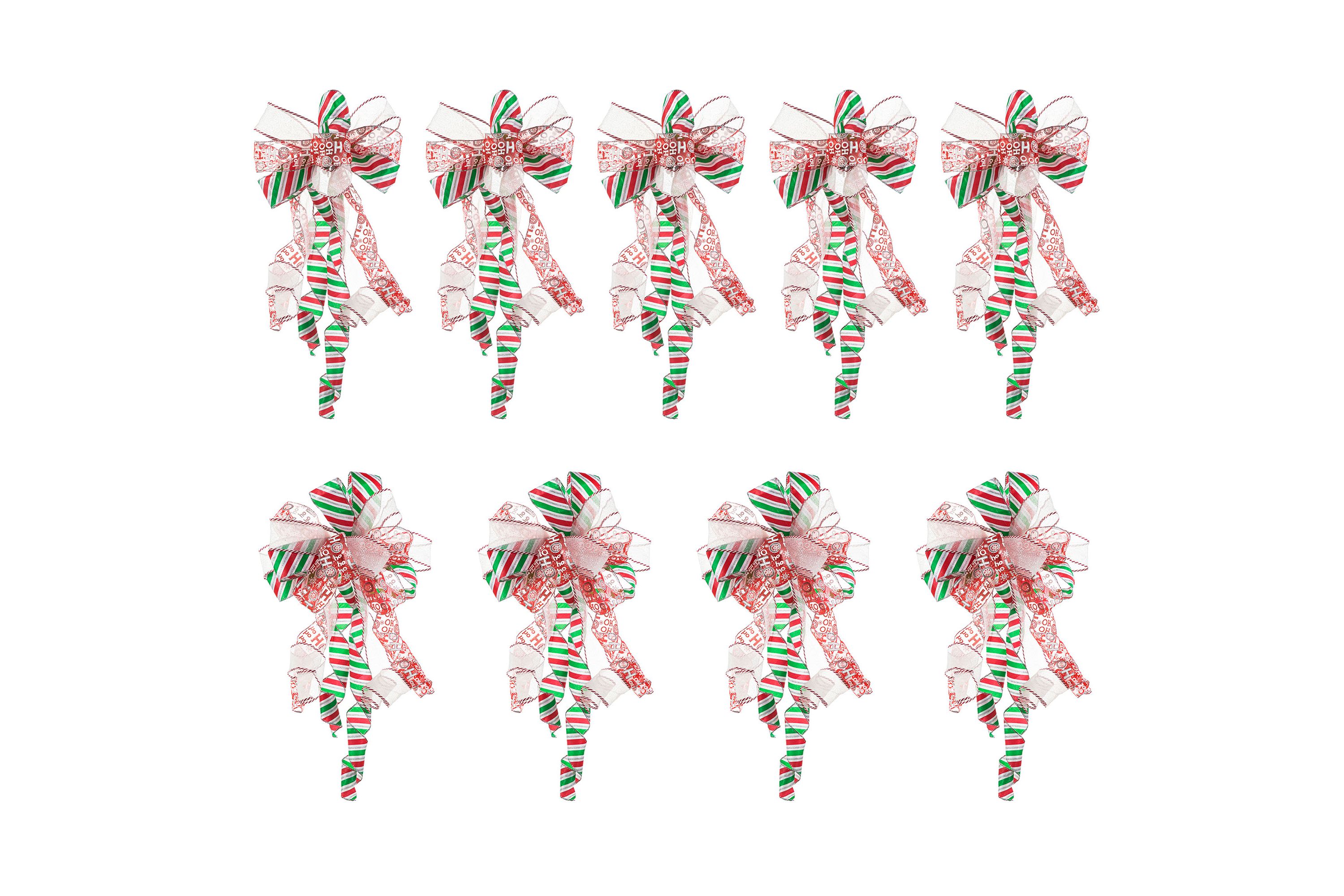 Set of 9 32"H Christmas Whimsical Red & Green ribbon bow decor