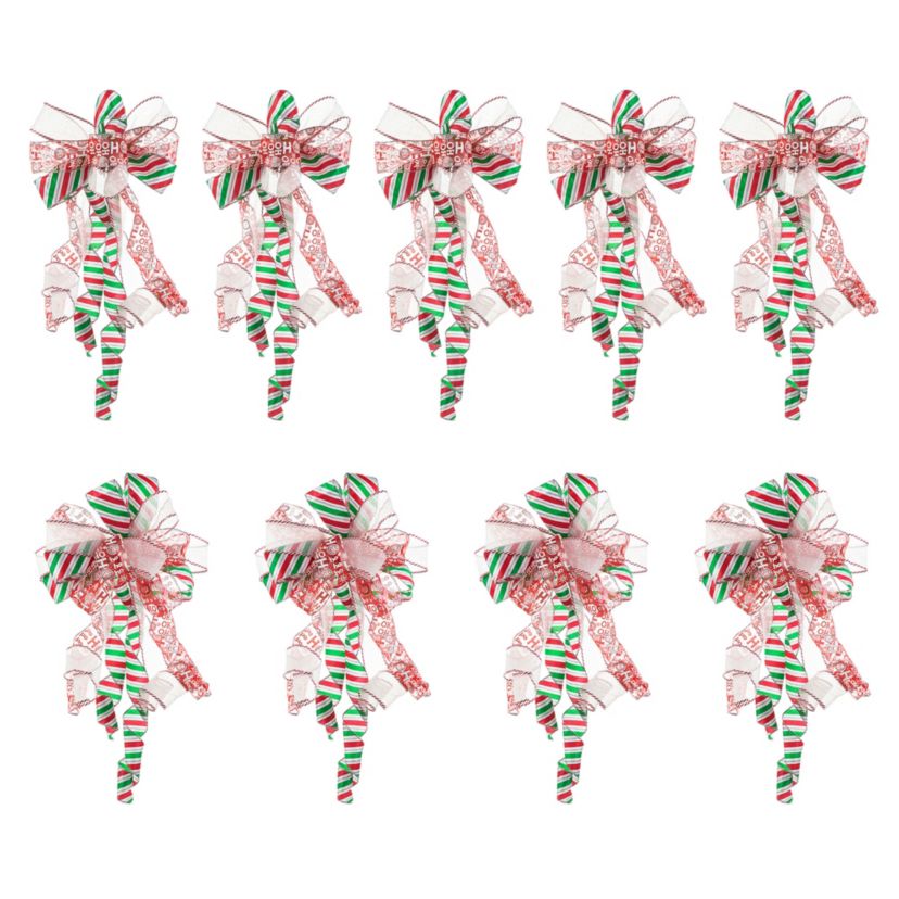 Set of 9 32"H Christmas Whimsical Red & Green ribbon bow decor
