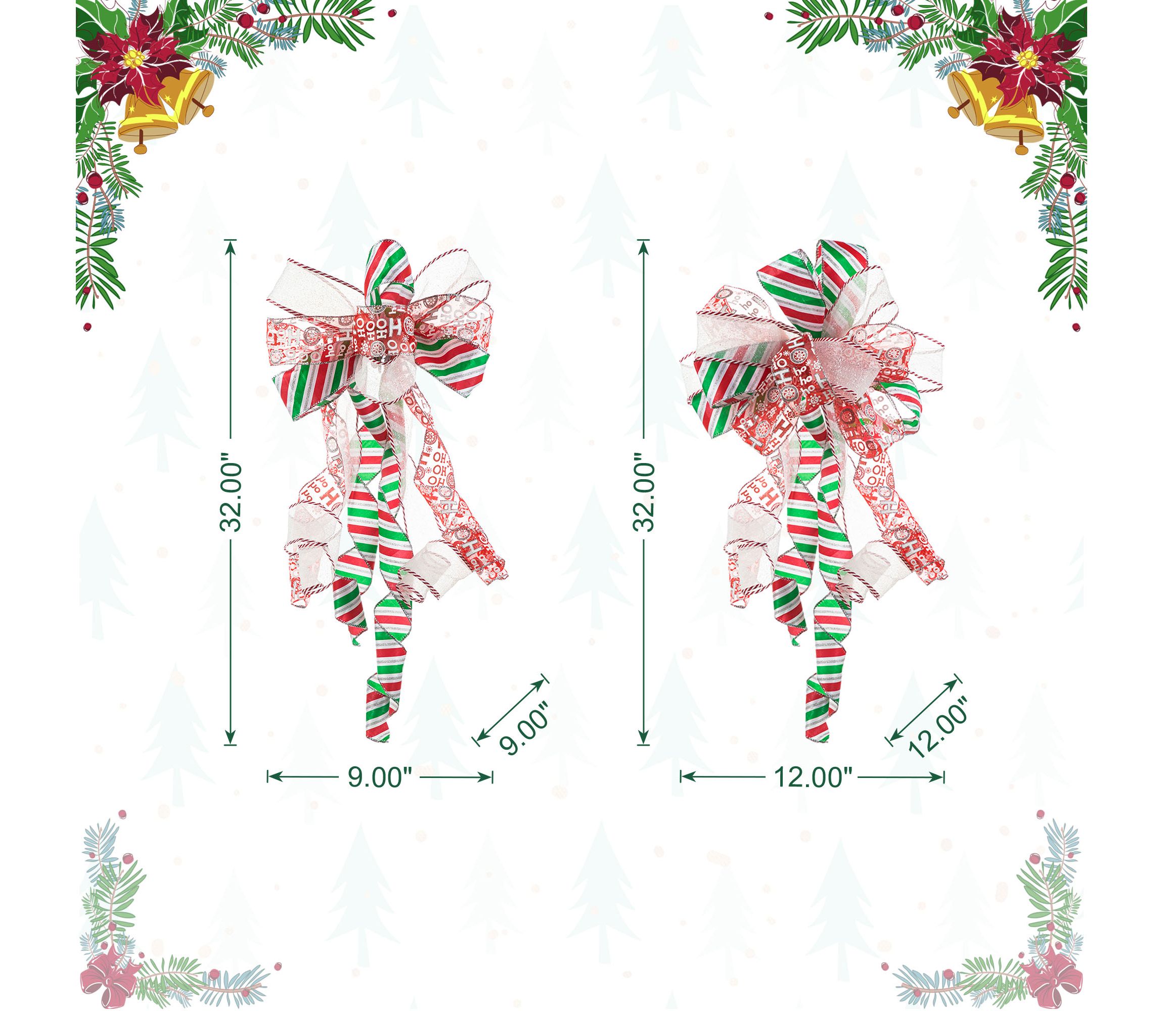 Set of 9 32"H Christmas Whimsical Red & Green ribbon bow decor