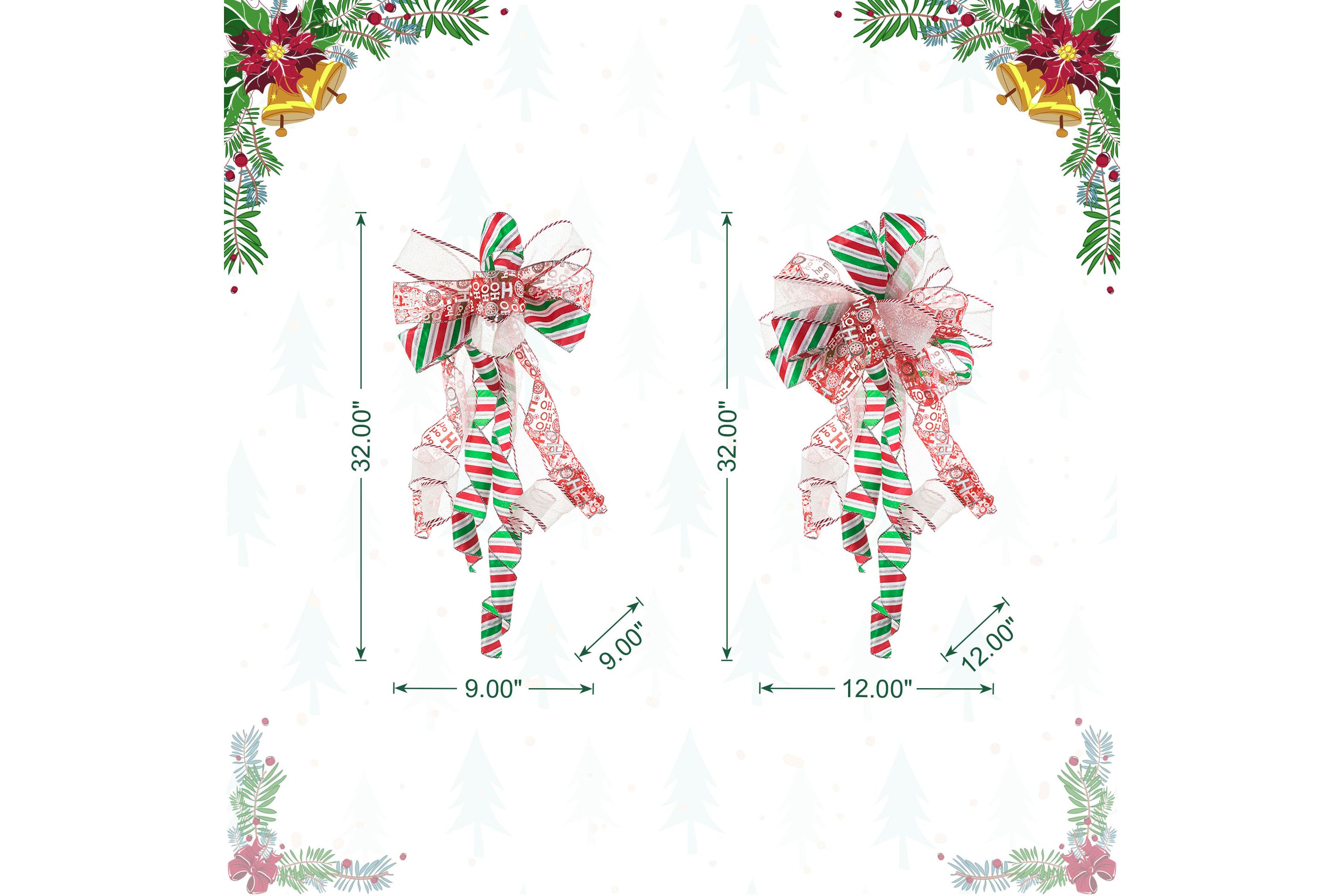 Set of 9 32"H Christmas Whimsical Red & Green ribbon bow decor